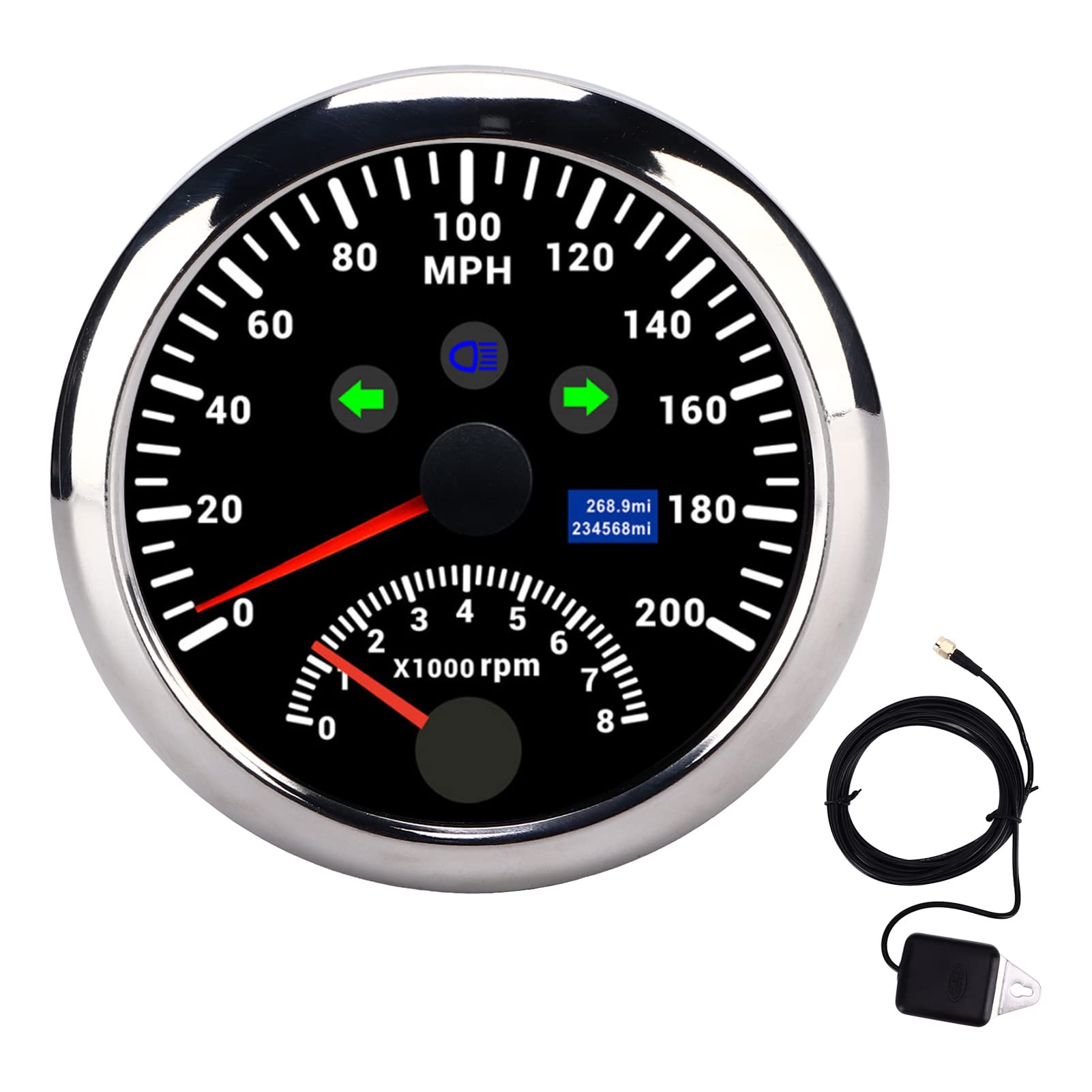 XTEVU GPS-Tachometer-Drehzahlmesser, 85 mm 0-200 km/h Drehzahlmesser 0-8000 U/min, Überdrehzahlalarm-LCD-Hintergrundbeleuchtung, kompatibel mit Autoboot, digitalem ((Black CX8193)) von XTevu