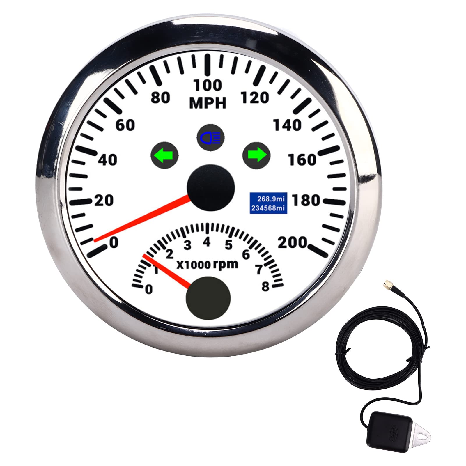 XTEVU GPS-Tachometer-Drehzahlmesser, 85 mm 0-200 km/h Drehzahlmesser 0-8000 U/min, Überdrehzahlalarm-LCD-Hintergrundbeleuchtung, kompatibel mit Autoboot, digitalem ((White CX8194)) von XTevu