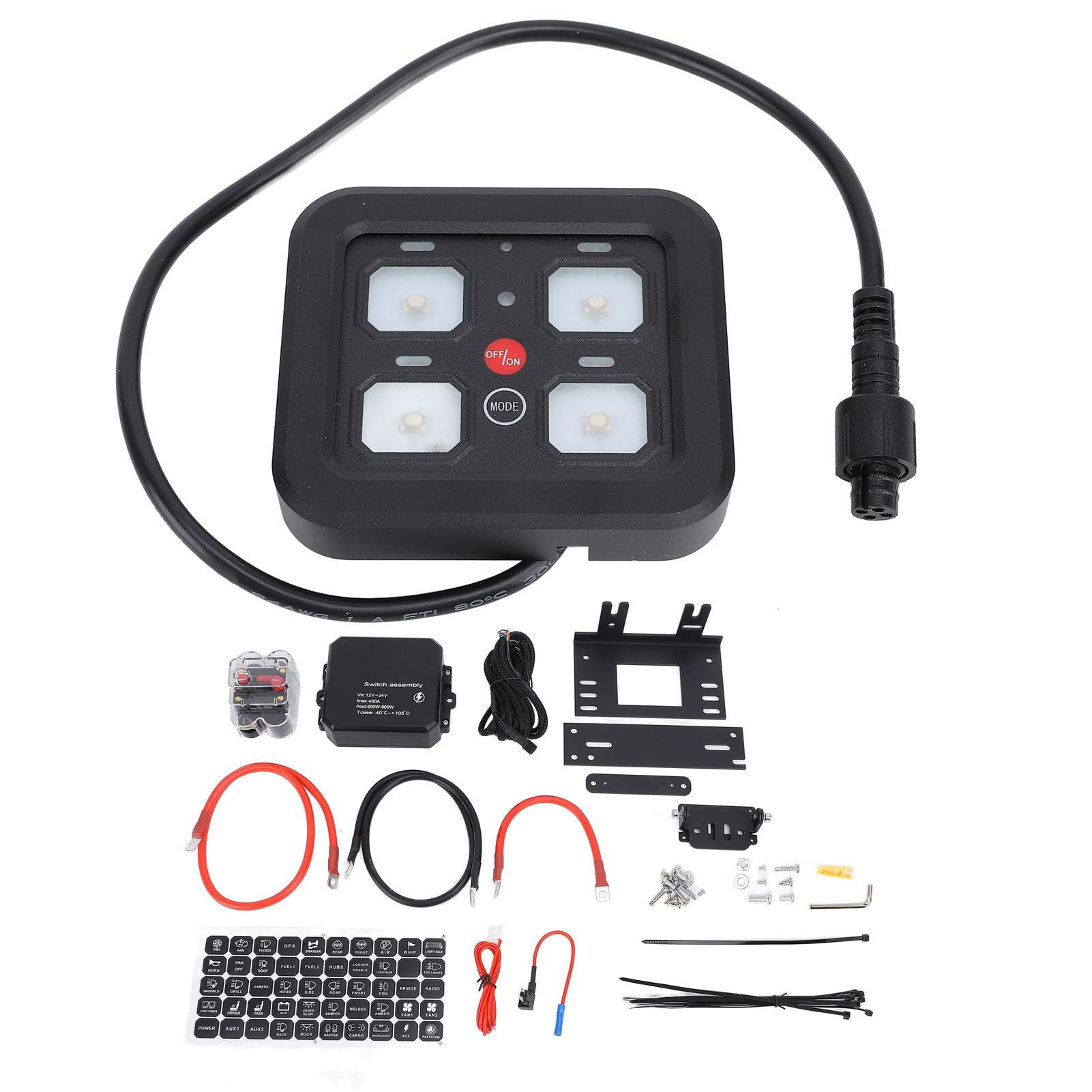 XTEVU-Schaltertafel, 4 Gang RGB-Bedienfeld, DC 12-24V Dimmbare Schalttafel, eingebaute Festkörperstelfräusen, kompatibel mit LKW-Booten Cars RVs von XTevu