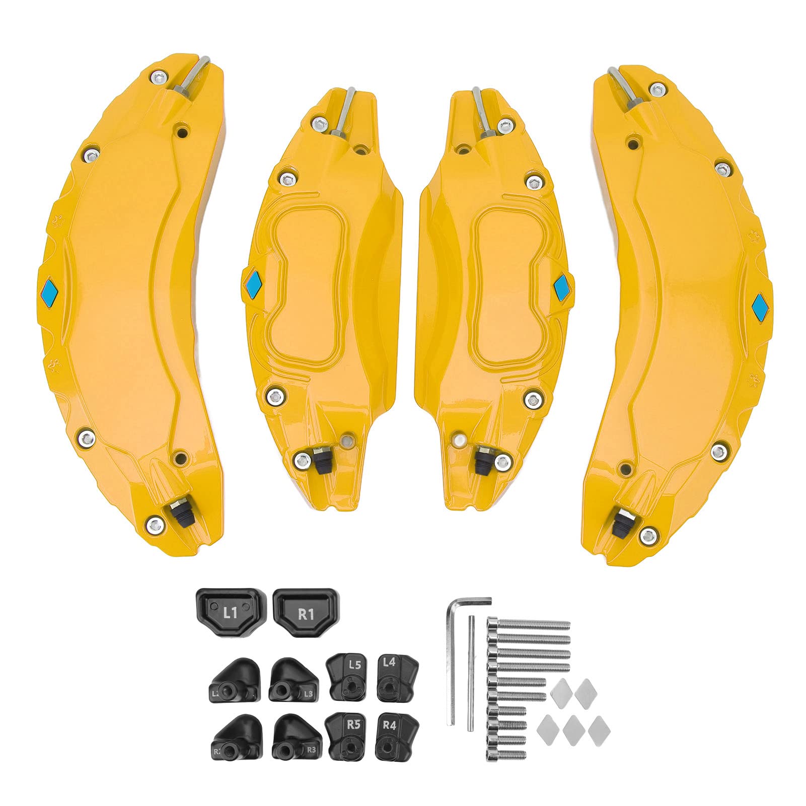 XTevu 4 Stück Auto-Bremssattel-Abdeckung, Aluminiumlegierung, Radnabe, Scheibenbremssattel-Schutz, Schutzabdeckung für Modell .3 18 Zoll 19 Zoll Vorder- und Hinterradnabe (Yellow) von XTevu
