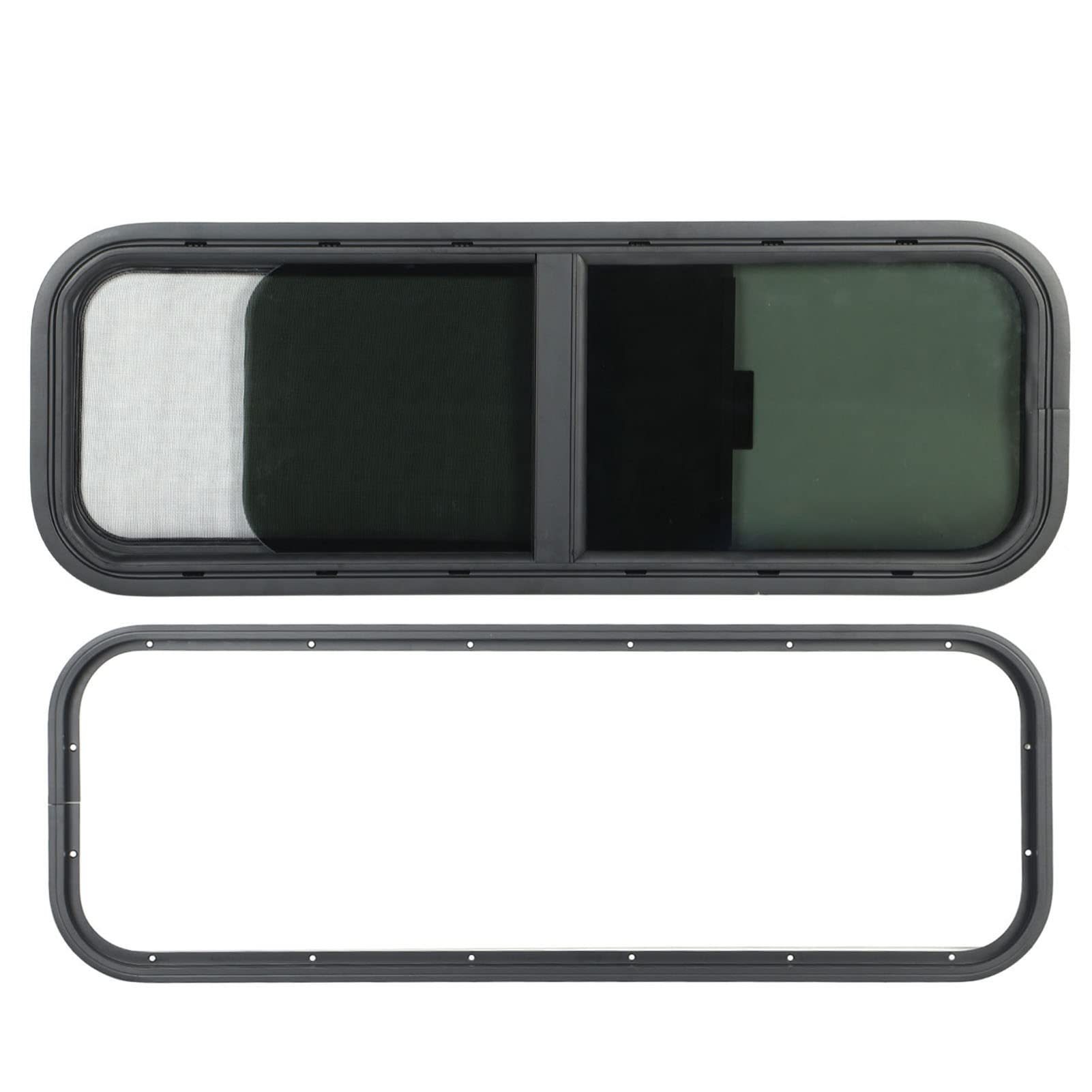 XTevu 900 x 300 mm rundes Winkel-Schiebefenster für Wohnmobile, schwarzes gehärtetes Glas-Schattenfenster für Wohnmobile, Anhänger, tropfenförmige Ladung, horizontale oder vertikale von XTevu