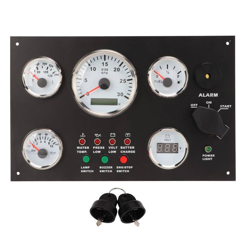 XTevu Boots-Instrumententafel mit Motordrehzahl, Ölstand, Druck, Wassertemperatur, Spannungsanzeige, Motor-Armaturenbrett-Instrumententafel mit roten Hintergrundbeleuchtungen für (12V) von XTevu