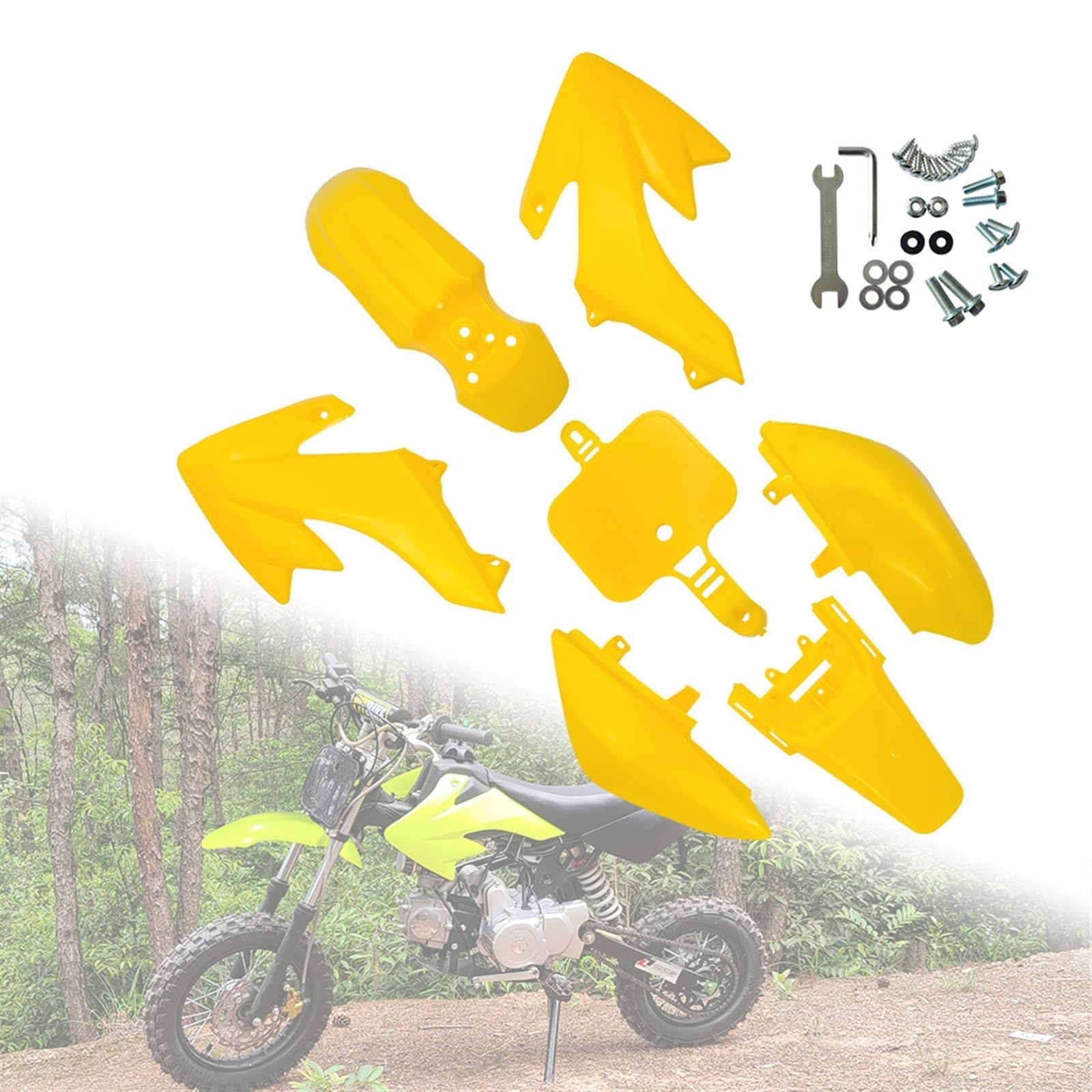 XUBOR Kunststoff-Verkleidungskörper-Kits passend for CRF50 XR50, CRF 50 Pit Dirt Motor Trail Bike 50cc 70cc 90cc 110cc 125cc 140 Kotflügel-Kotflügelverkleidungssatz(Yellow) von XUBOR