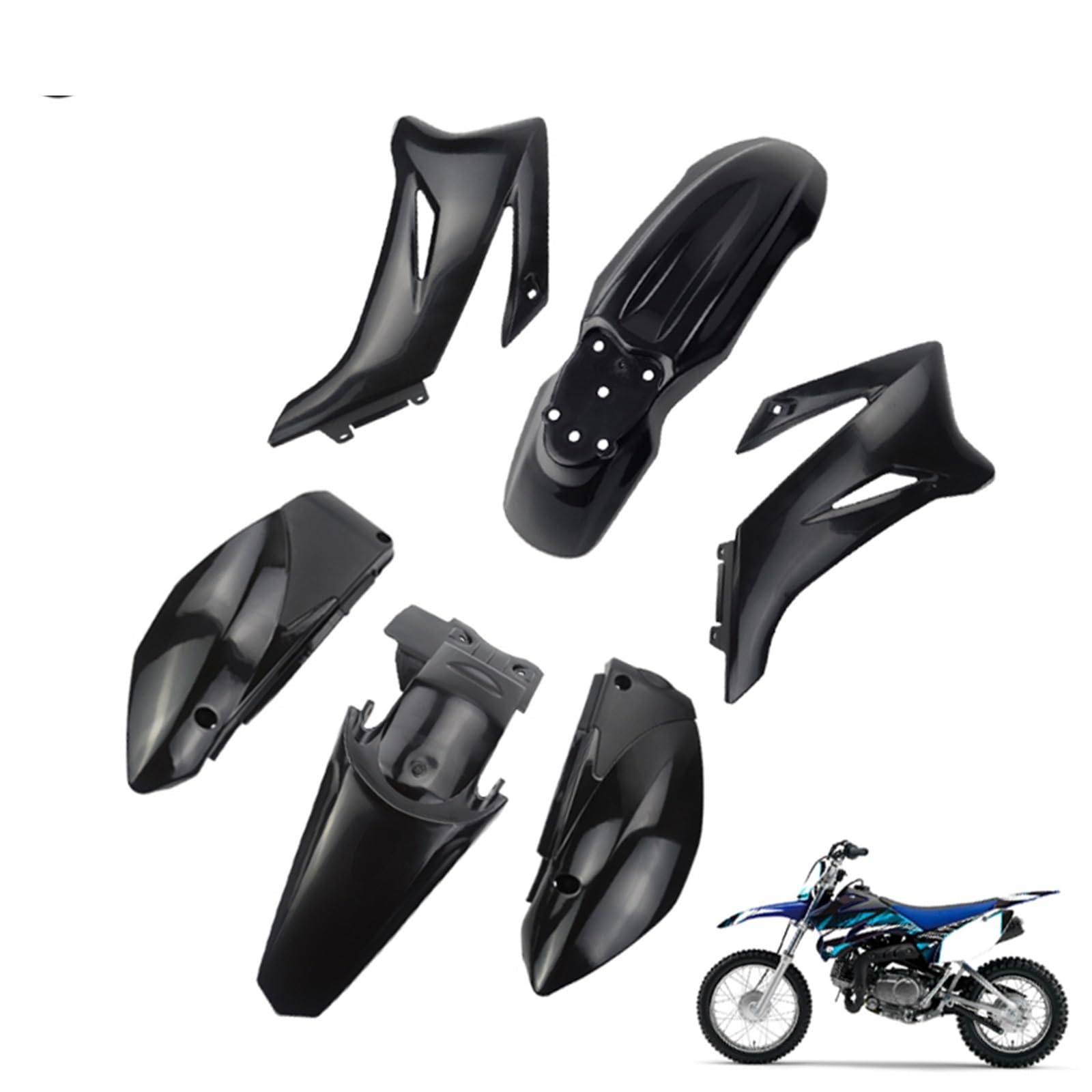 XUBOR TTR125 Kunststoff-Verkleidungskörper-Kit, TTR110 TTR 125 2008 2009 2010 2011 2012 2013 2014 2015 & 110–200 cc Dirt Bike Kotflügel-Kotflügelverkleidungssatz(Black) von XUBOR