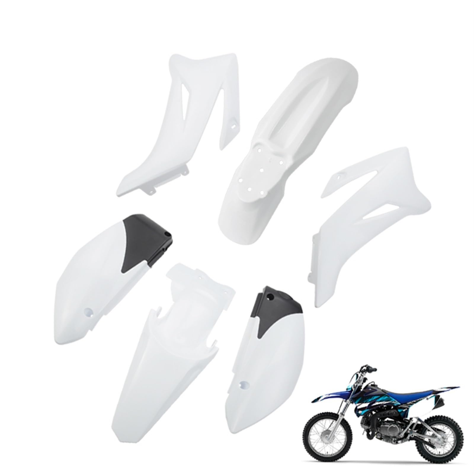 XUBOR TTR125 Kunststoff-Verkleidungskörper-Kit, TTR110 TTR 125 2008 2009 2010 2011 2012 2013 2014 2015 & 110–200 cc Dirt Bike Kotflügel-Kotflügelverkleidungssatz(White) von XUBOR