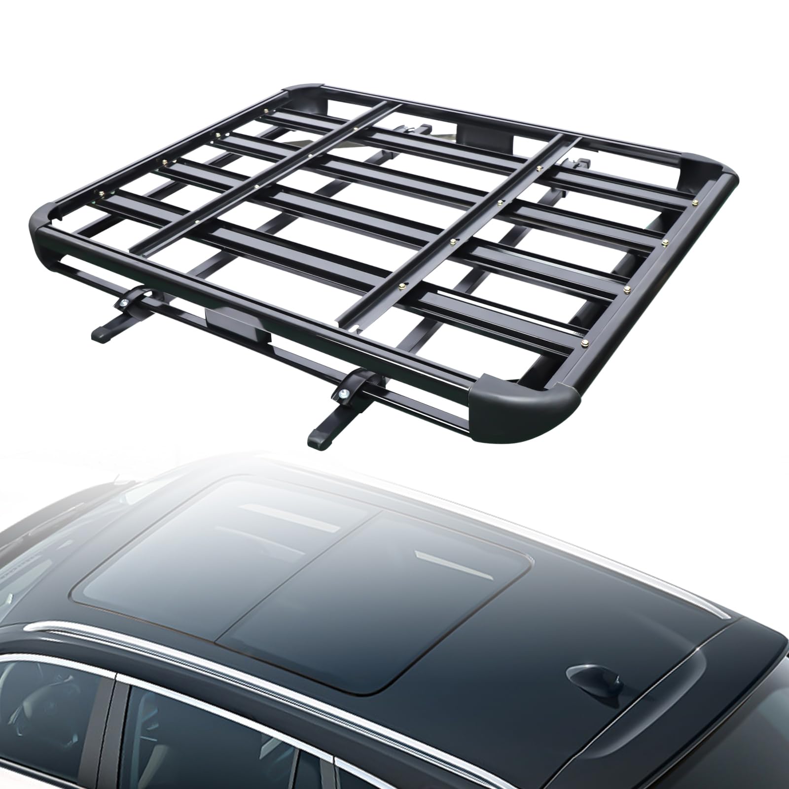 Dachträger, SUV Gepäckträger 127 x 97 cm Aluminium Dachgepäckträger Korb Belastbarkeit 68kg SUV Universal, Schwarz von XUEMANSHOP