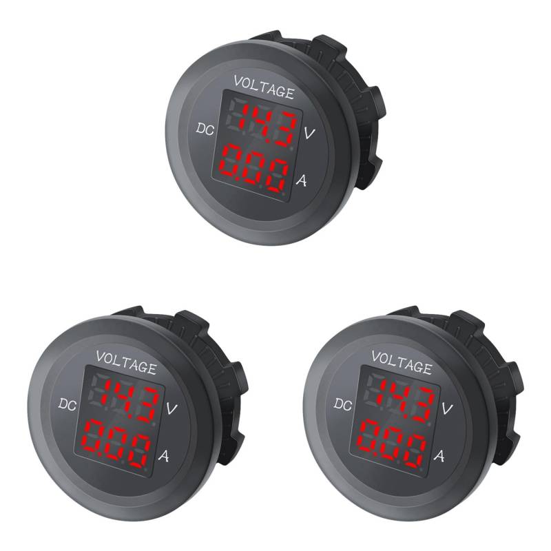 XUJIAN 3X Auto LED Digital Voltmeter DC 12V/24V LED Dual Voltmeter Amperemeter Spannungs Anzeige für Auto Boot Universal Wasserdicht Rot von XUJIAN