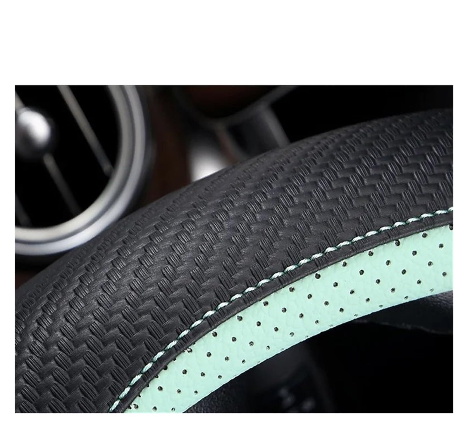 Auto Lenkradschoner Carbon-Faser-Leder-Auto-Lenkrad-Abdeckung Für Für Ben Für AMG Für A/C/CLA/E 38 cm Modelle Lenkradabdeckung(GREEN O SHAPE) von XUNANNAN