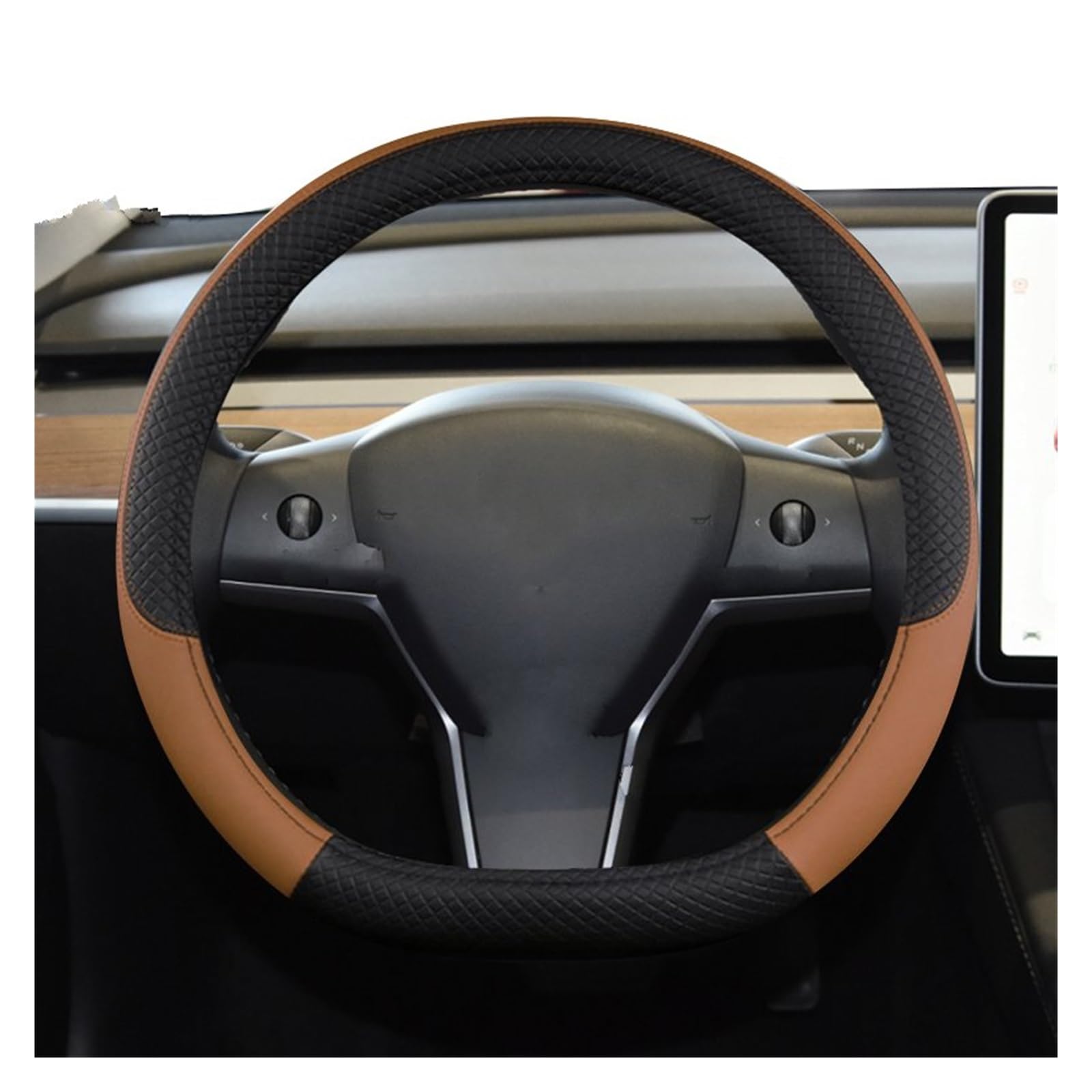 Auto Lenkradschoner Für Tesla Für Modell 3 2016-2023 9 Farben Auto Lenkrad Abdeckung PU Leder Nicht-slip Auto Zubehör Lenkradabdeckung(Brown) von XUNANNAN