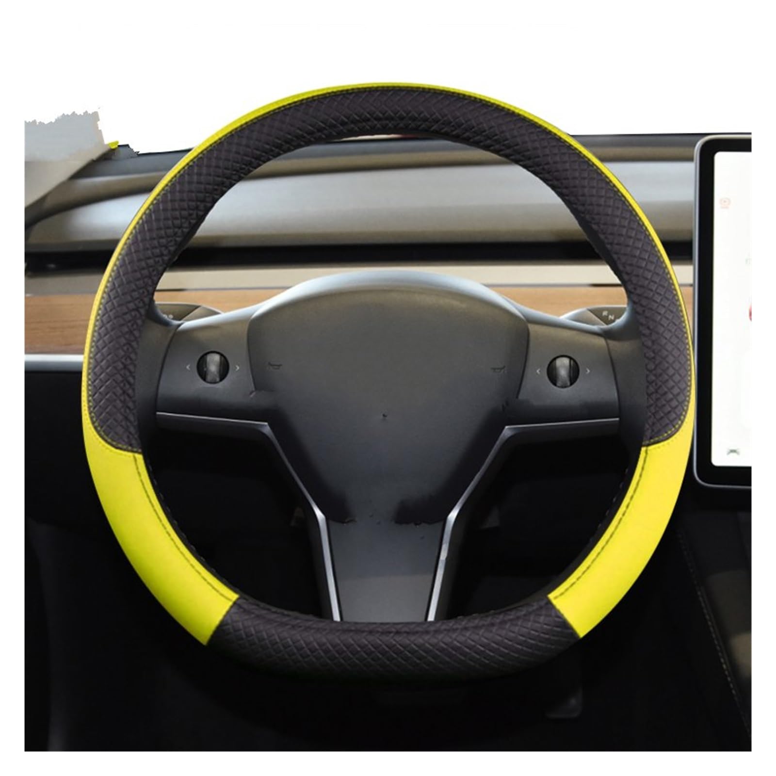 Auto Lenkradschoner Für Tesla Für Modell 3 2016-2023 9 Farben Auto Lenkrad Abdeckung PU Leder Nicht-slip Auto Zubehör Lenkradabdeckung(Gelb) von XUNANNAN