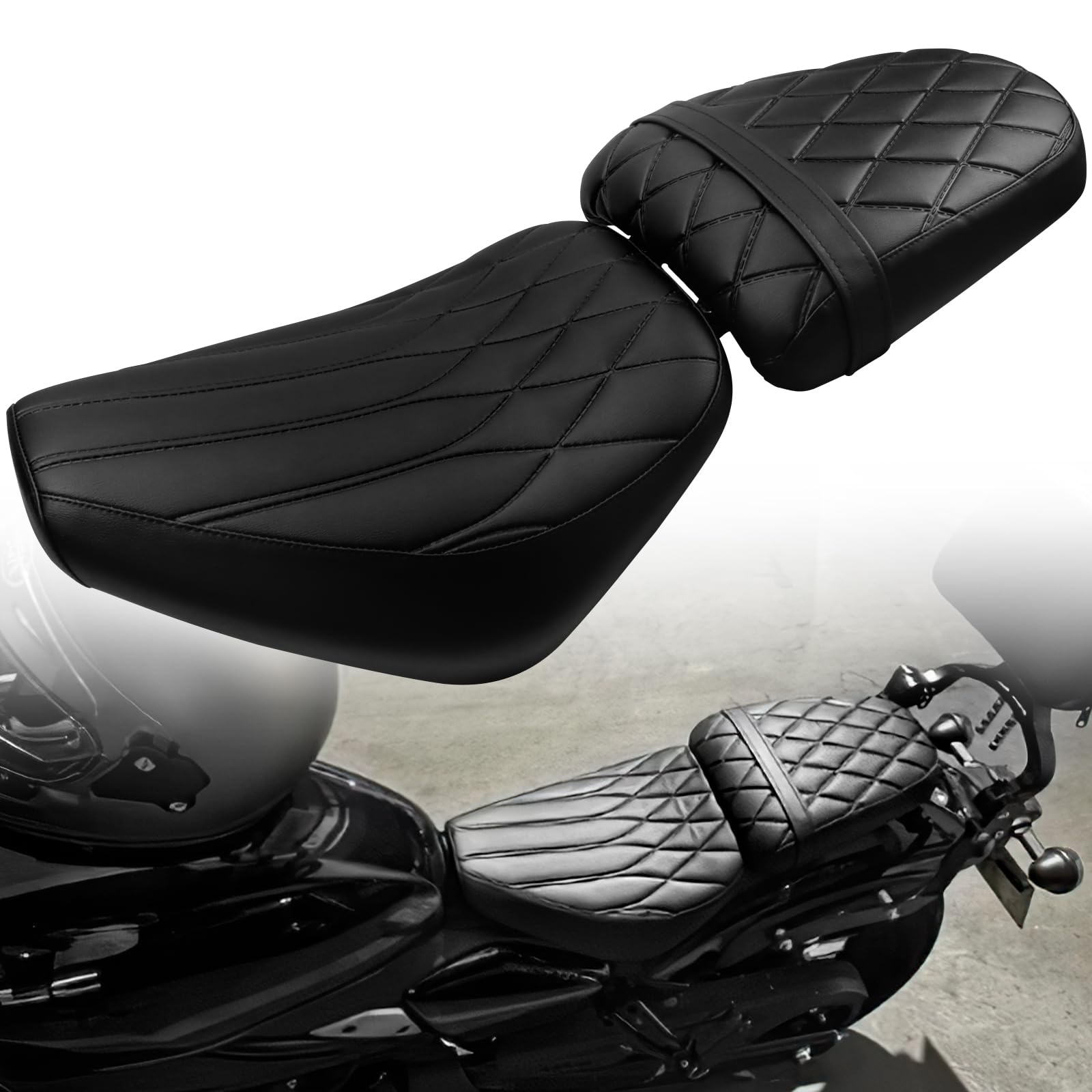 XUYUZDQ Motorrad Leder Sitzkissen,Moto 45D Leder Universelle Sitzbezug Struktur Atmungsaktive Stoßdämpfung reduziert Motorrad Sitzpolster,Motorrad Sitzbank Kissen für 450CLC CF450 CL-C 450 (Schwarz) von XUYUZDQ