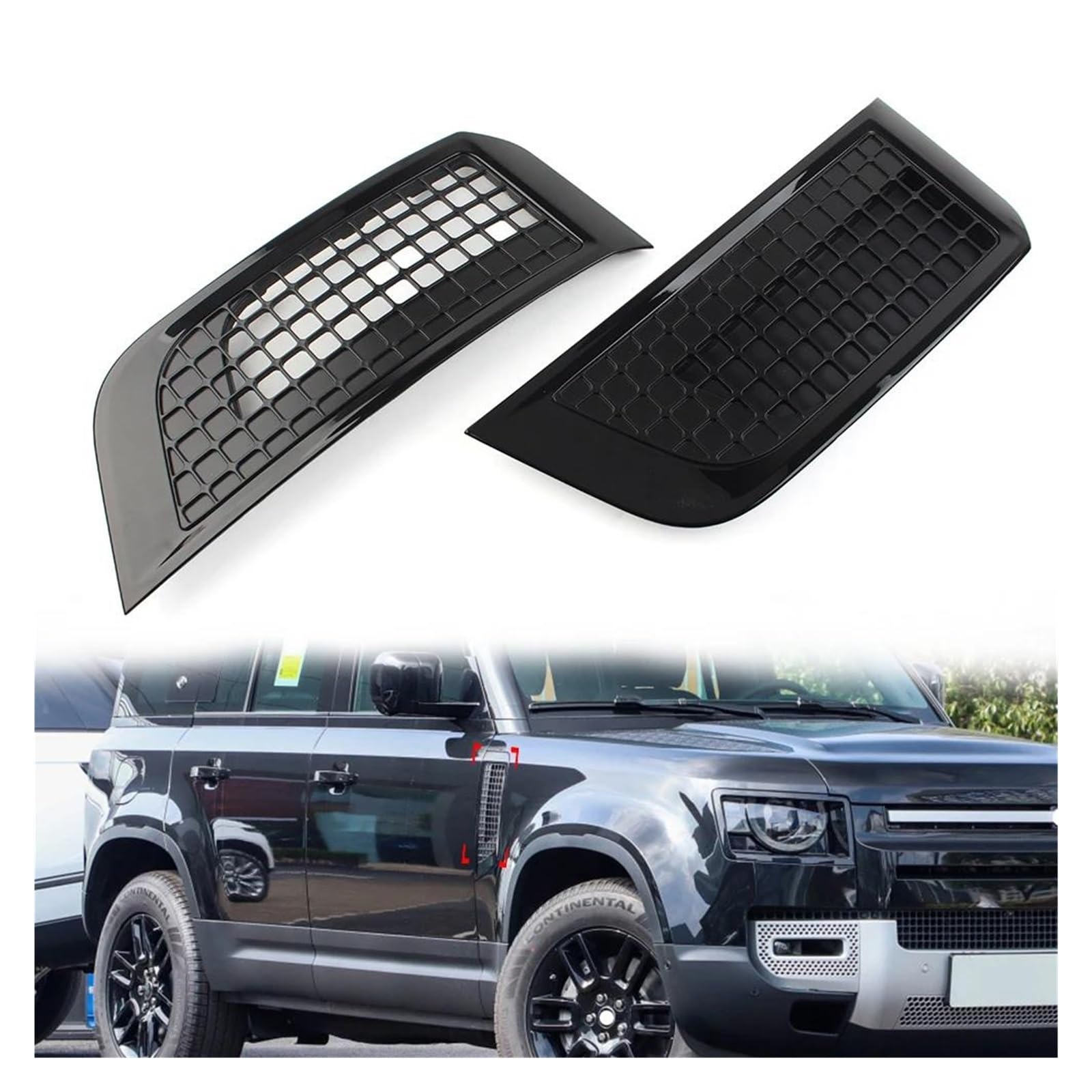 Front Kühlergrill Für Land Für Rover Für Defender L663 90 110 2020-2023 LR146278 LR146279 Glänzend Schwarz 1 Paar Auto Front Side Fender Vent Abdeckung Grille Kühlergrill von XVGUOYAN