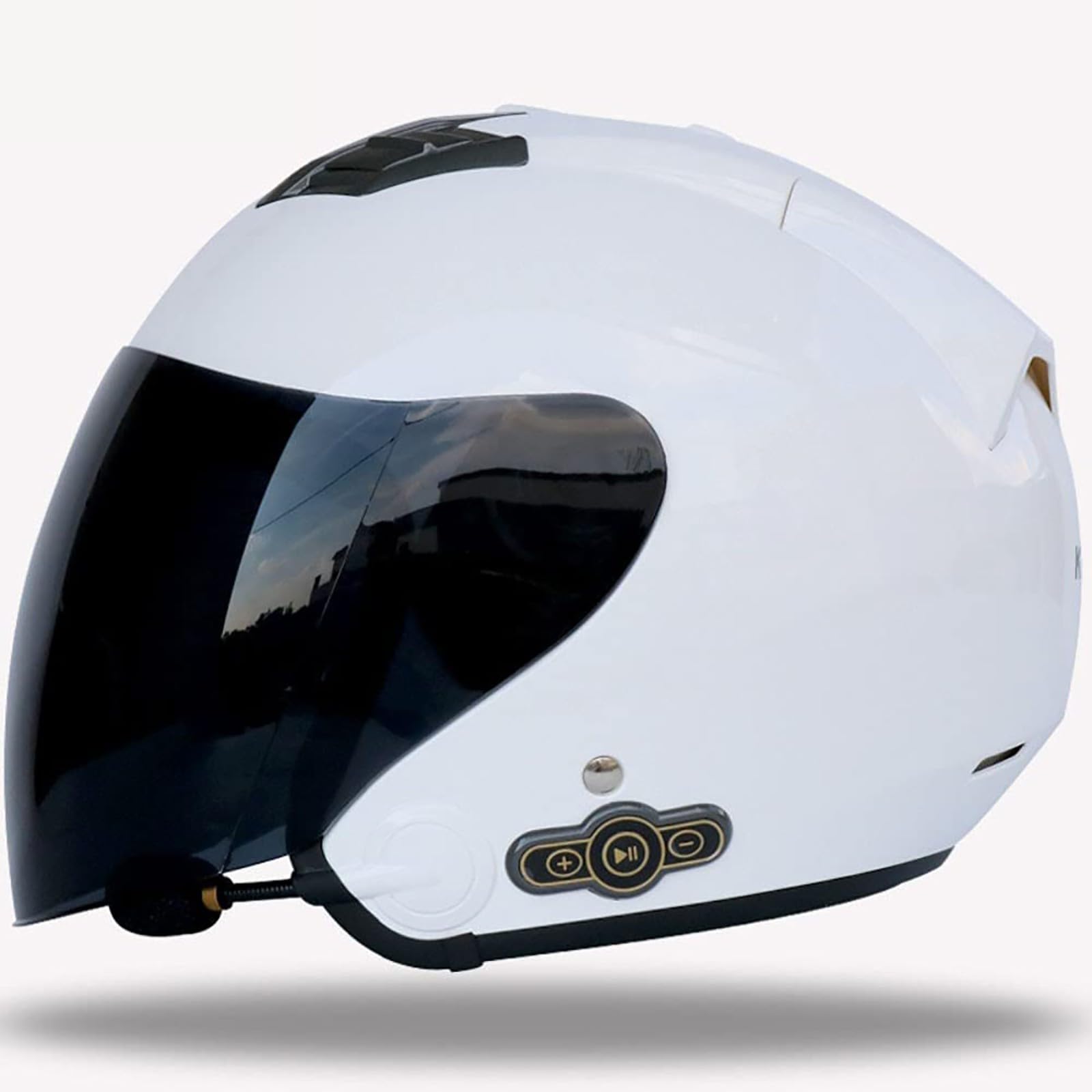 XWJBDF Bluetooth Jet Motorradhelm ECE Geprüft 3/4 Offen Mit Halbvisier Sonnenblende Mit Integriertem Bluetooth Halber Motorradfahrerhelm Erwachsene Herren Damen Vintage Helm 2,L=59~60cm von XWJBDF