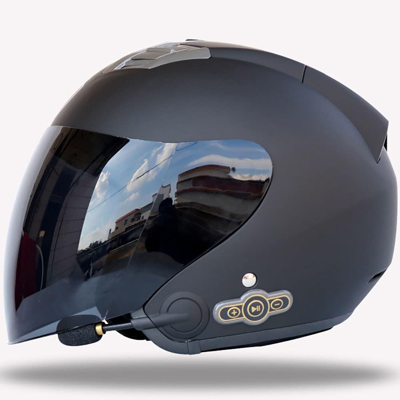 XWJBDF Bluetooth Jet Motorradhelm ECE Geprüft 3/4 Offen Mit Halbvisier Sonnenblende Mit Integriertem Bluetooth Halber Motorradfahrerhelm Erwachsene Herren Damen Vintage Helm 3,L=59~60cm von XWJBDF