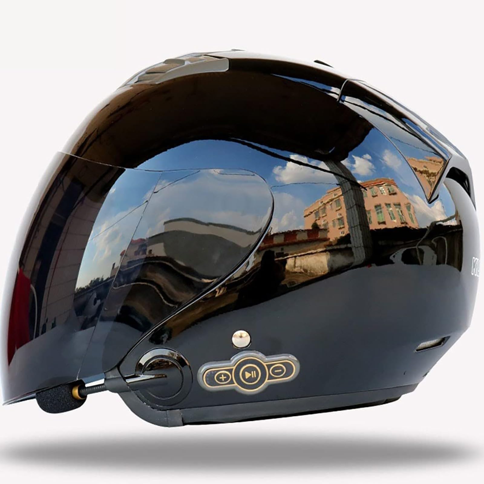 XWJBDF Bluetooth Jet Motorradhelm ECE Geprüft 3/4 Offen Mit Halbvisier Sonnenblende Mit Integriertem Bluetooth Halber Motorradfahrerhelm Erwachsene Herren Damen Vintage Helm 4,L=59~60cm von XWJBDF