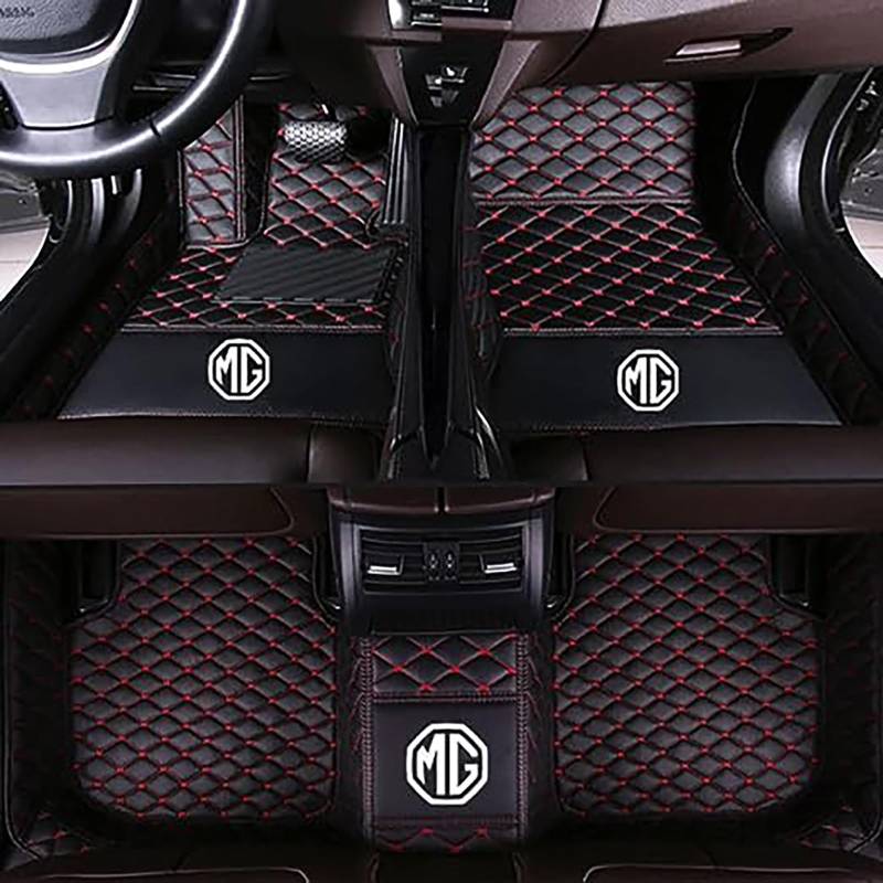 Auto-Fußmatten passend für MG 3 MG3 2017-2022 2023, Allwetter-Pads, All Inclusive Stil Wasserdichtes Anti Rutsch Tragen Leder Automatten,C-Blackred von XWMRBD