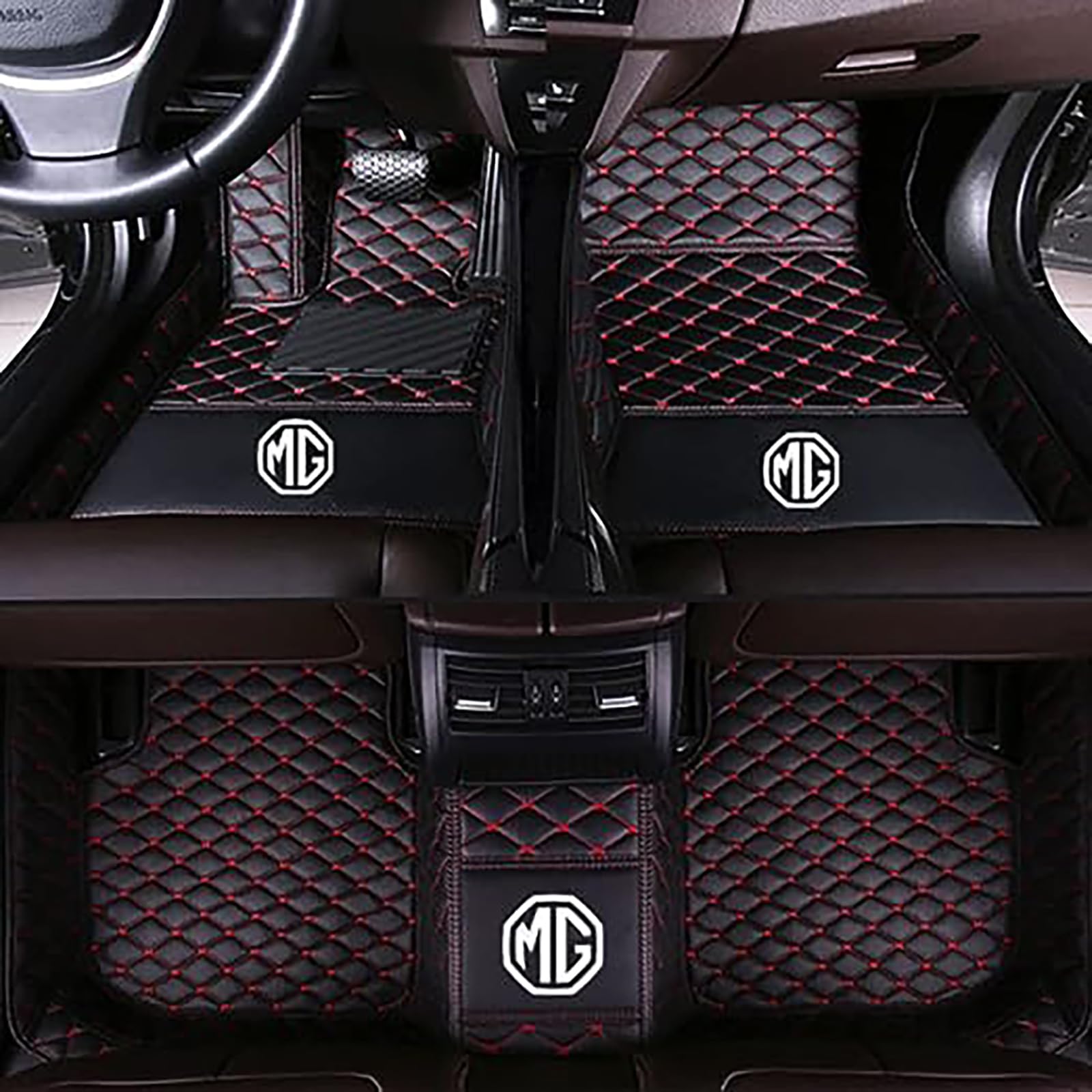 Auto-Fußmatten passend für MG 5 MG5 2021 2022 2023, Allwetter-Pads, All Inclusive Stil Wasserdichtes Anti Rutsch Tragen Leder Automatten,C-Blackred von XWMRBD