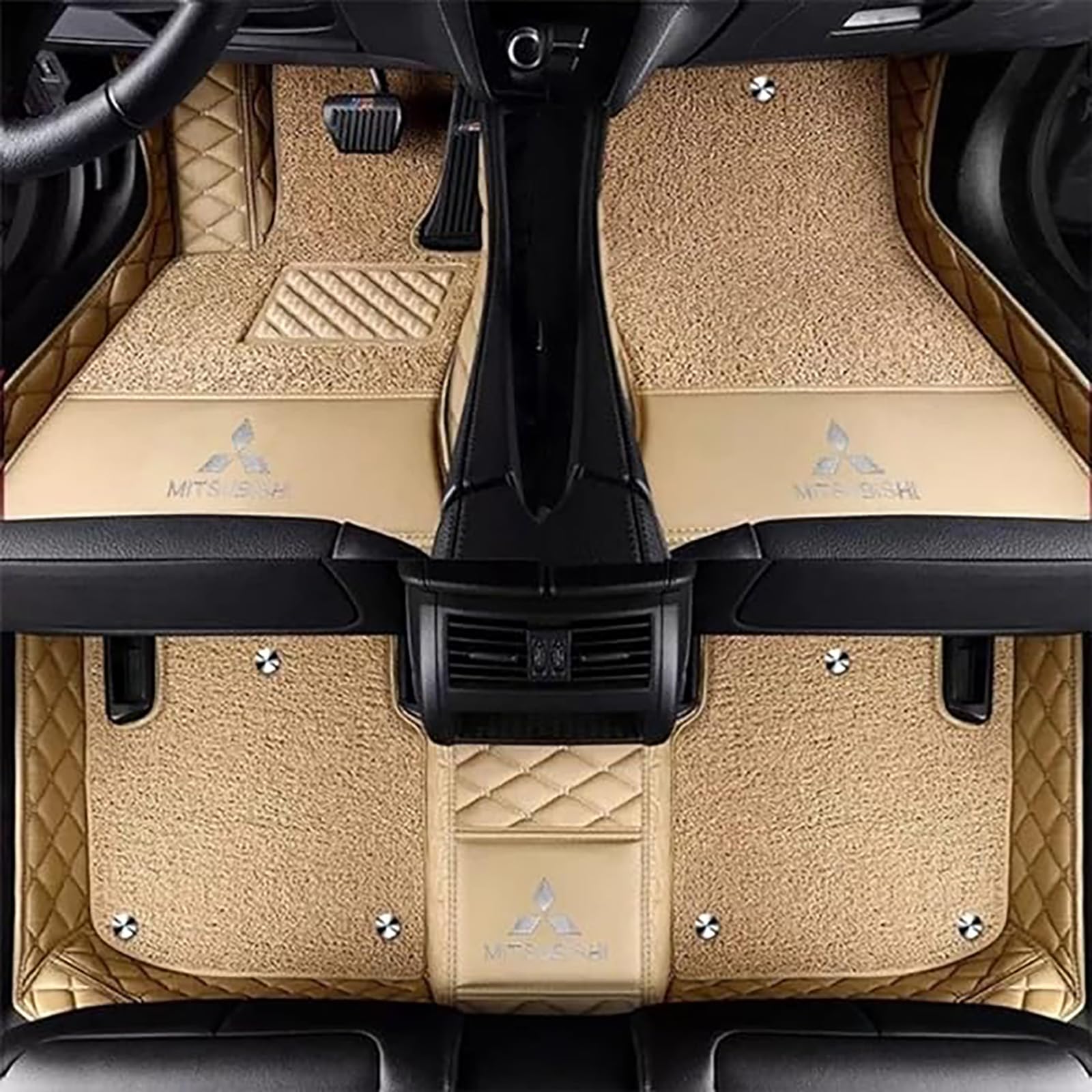 Auto-Fußmatten passend für Mitsubishi Grandis (7 Seats) 2006-2010, Allwetter-Pads, All Inclusive Stil Wasserdichtes Anti Rutsch Tragen Leder Automatten,A-Beige von XWMRBD