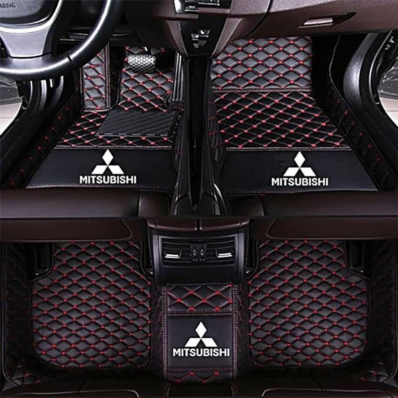Auto-Fußmatten passend für Mitsubishi Outlander (5 Seats) 2013-2016, Allwetter-Pads, All Inclusive Stil Wasserdichtes Anti Rutsch Tragen Leder Automatten,C-Blackred von XWMRBD