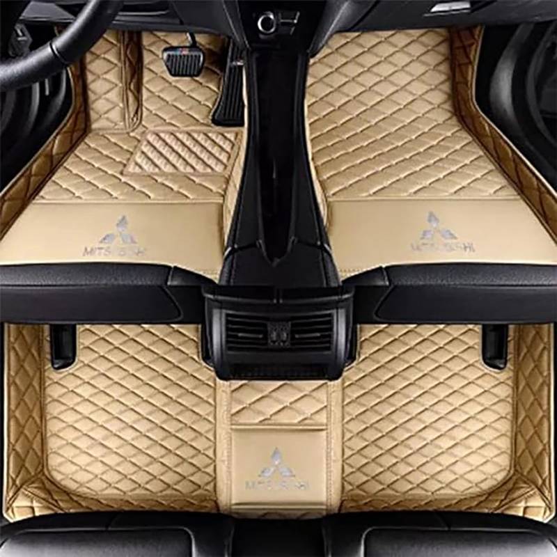 Auto-Fußmatten passend für Mitsubishi Outlander (7 Seats) 2023, Allwetter-Pads, All Inclusive Stil Wasserdichtes Anti Rutsch Tragen Leder Automatten,A-Beige von XWMRBD