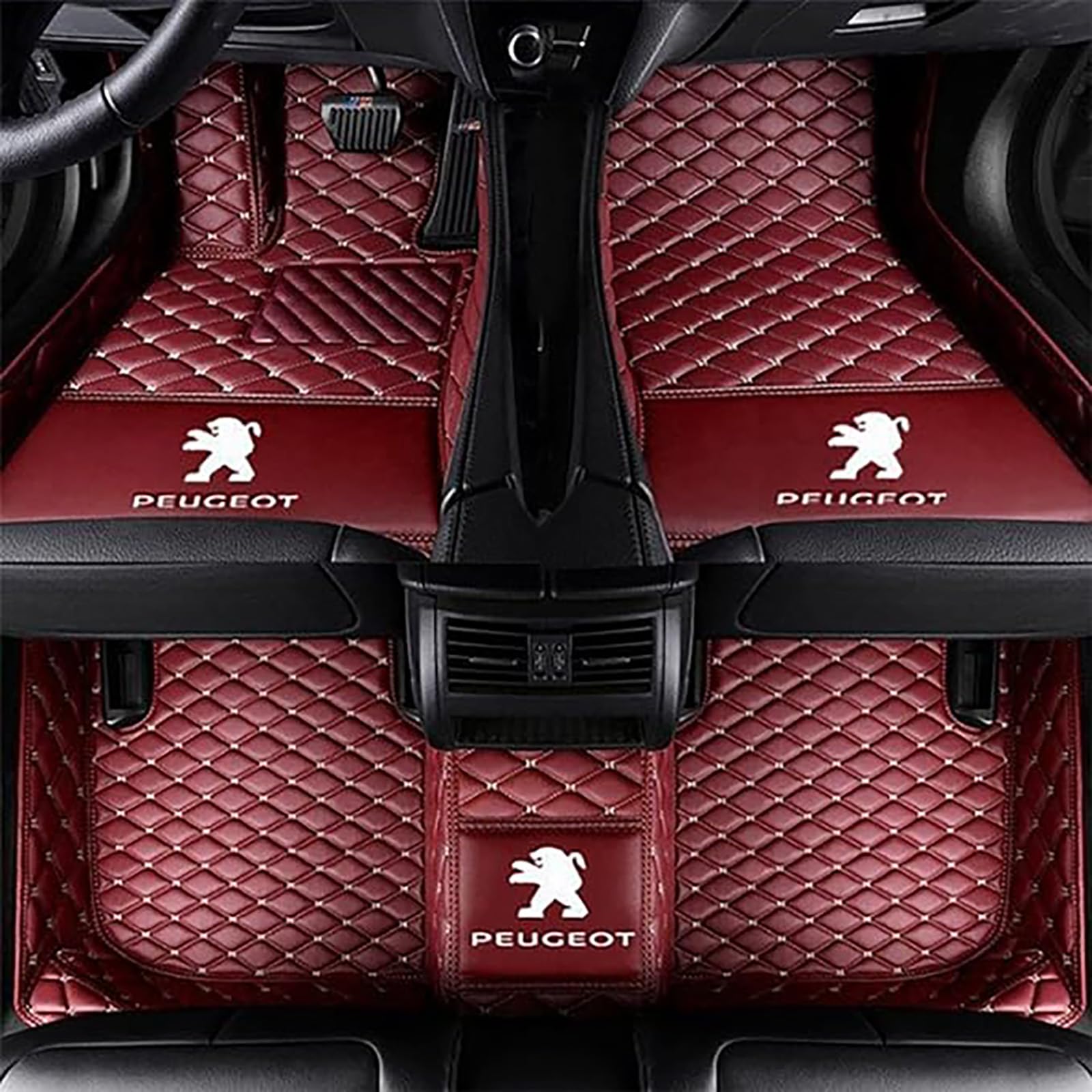 Auto-Fußmatten passend für Peugeot 3008 2013-2022 2023, Allwetter-Pads, All Inclusive Stil Wasserdichtes Anti Rutsch Tragen Leder Automatten,F- Red von XWMRBD