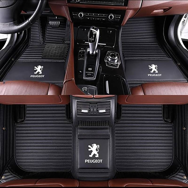 Auto-Fußmatten passend für Peugeot 408 2014-2019, Allwetter-Pads, All Inclusive Stil Wasserdichtes Anti Rutsch Tragen Leder Automatten,B-Black von XWMRBD