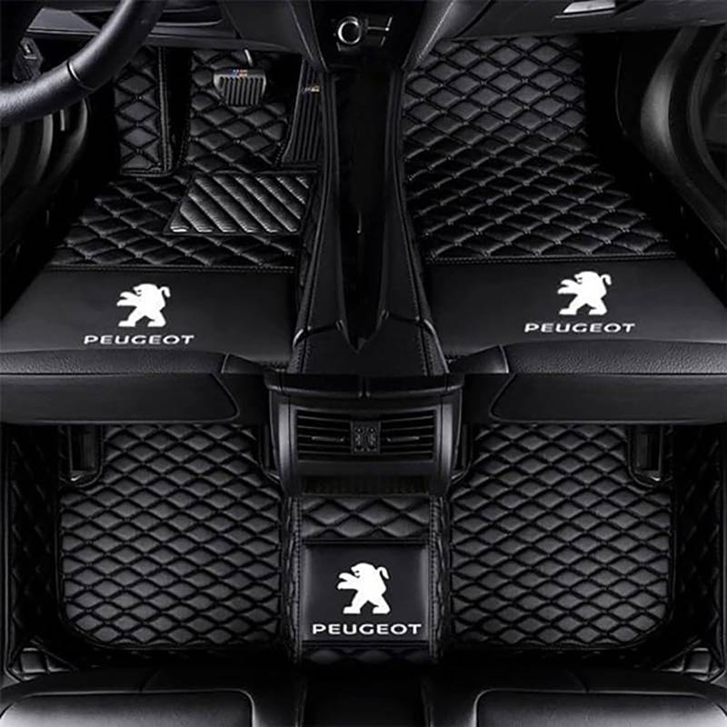 Auto-Fußmatten passend für Peugeot 408 2014-2019, Allwetter-Pads, All Inclusive Stil Wasserdichtes Anti Rutsch Tragen Leder Automatten,D-Black von XWMRBD