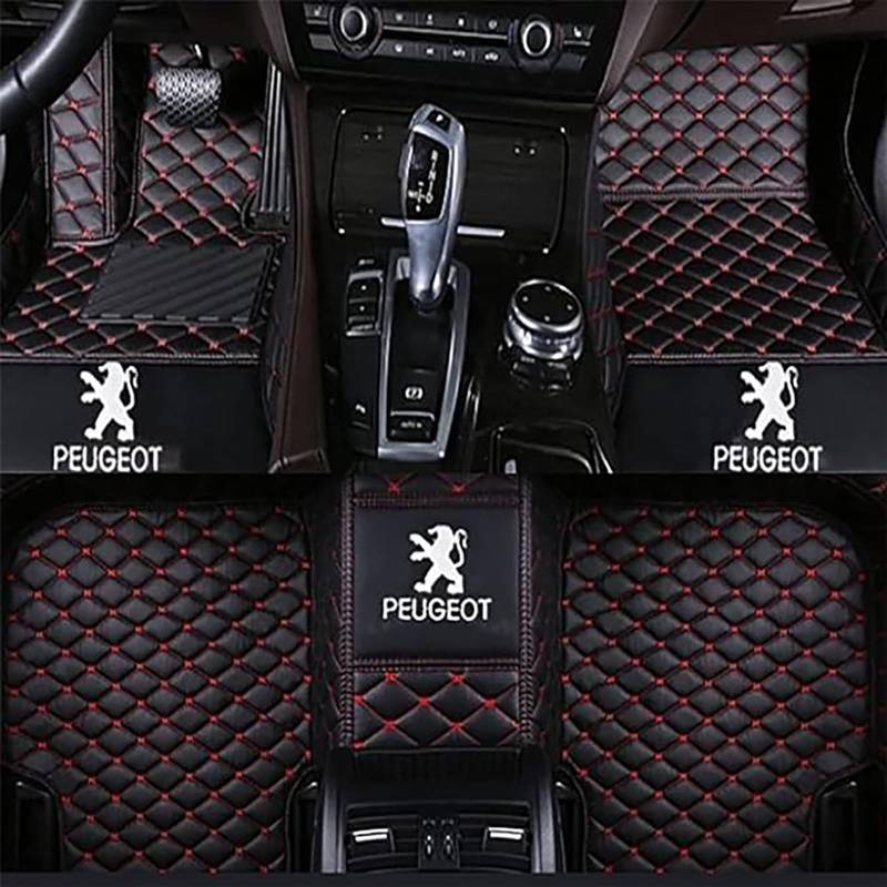 Auto-Fußmatten passend für Peugeot 508 (35cm) 2019-2022 2023, Allwetter-Pads, All Inclusive Stil Wasserdichtes Anti Rutsch Tragen Leder Automatten,C-Blackred von XWMRBD