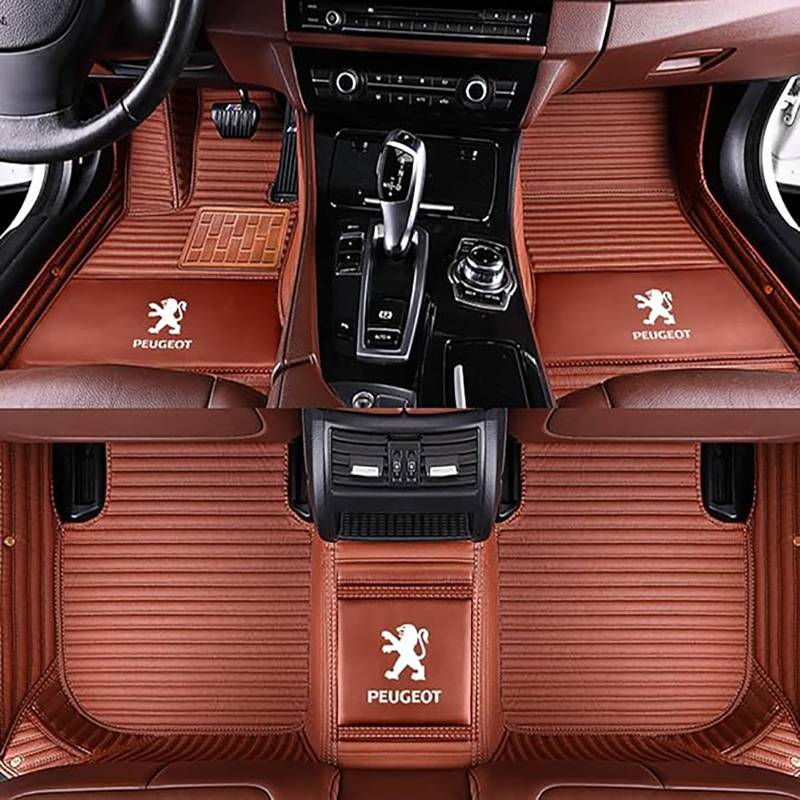 Auto-Fußmatten passend für Peugeot 508 2011-2017, Allwetter-Pads, All Inclusive Stil Wasserdichtes Anti Rutsch Tragen Leder Automatten,C-Brown von XWMRBD