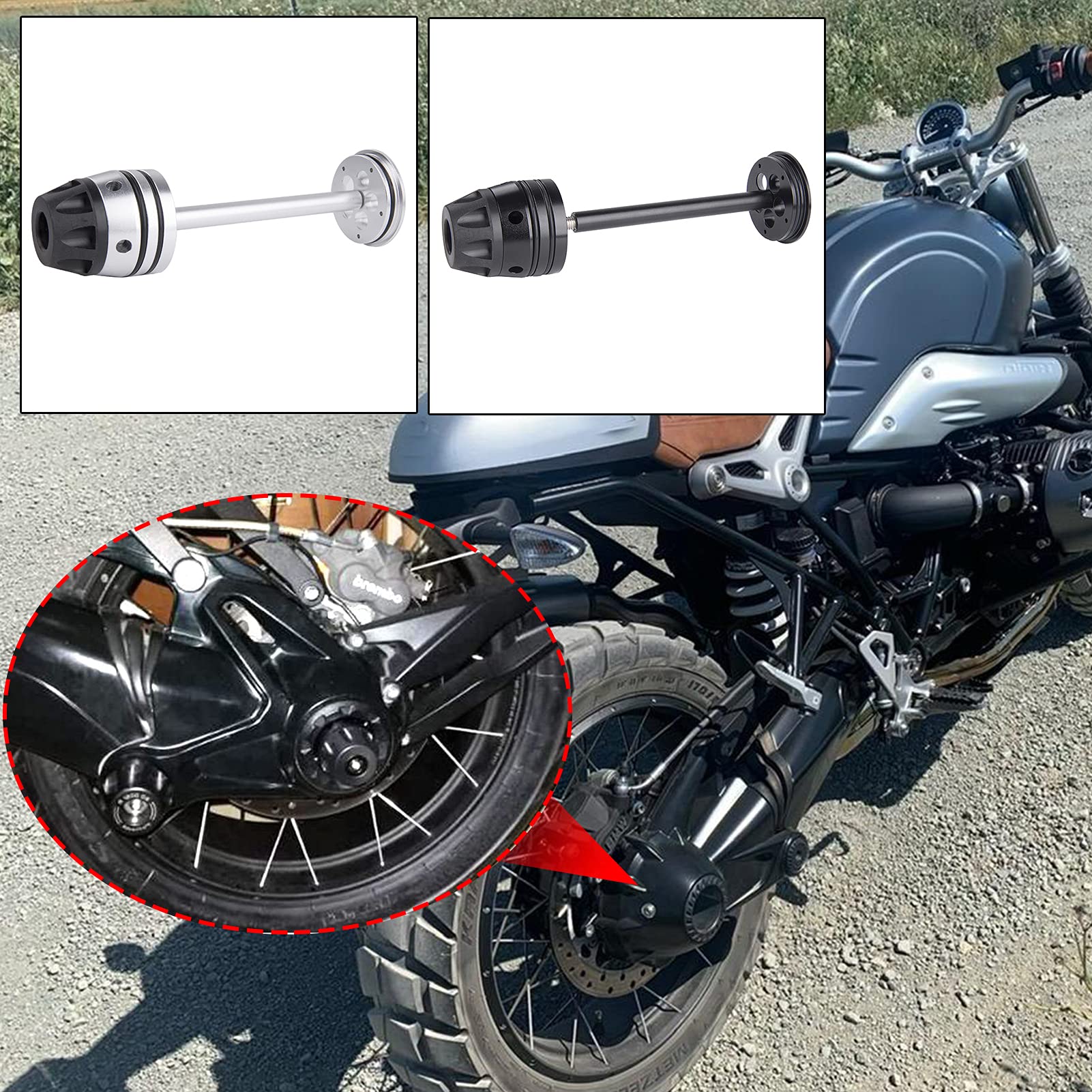 Motorrad hinten Refit Rad Gabel Achse Sliders Cap Pad Crash Protector Kompatibel mit R NINE T 2014-2020 R1200GS/Adventure 2013-2019 R1250GS/Adv 2018-2023 (Silber) von Lorababer