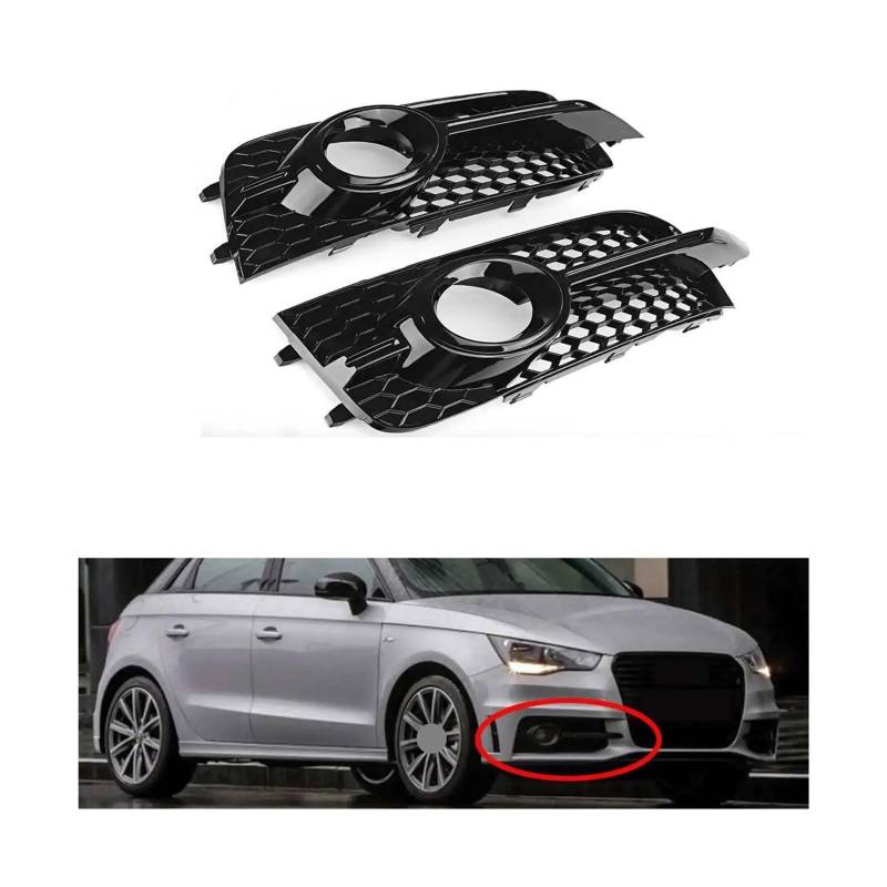 1 Paar Frontstoßstange Nebelscheinwerfer Kühlergrill Abdeckung Kompatibel for Audi A1 8X S-Linie 2010 2011 2012 2013 2014 Honeycomb Hex Nebelscheinwerfer Racing Grill von XXDRKEGS