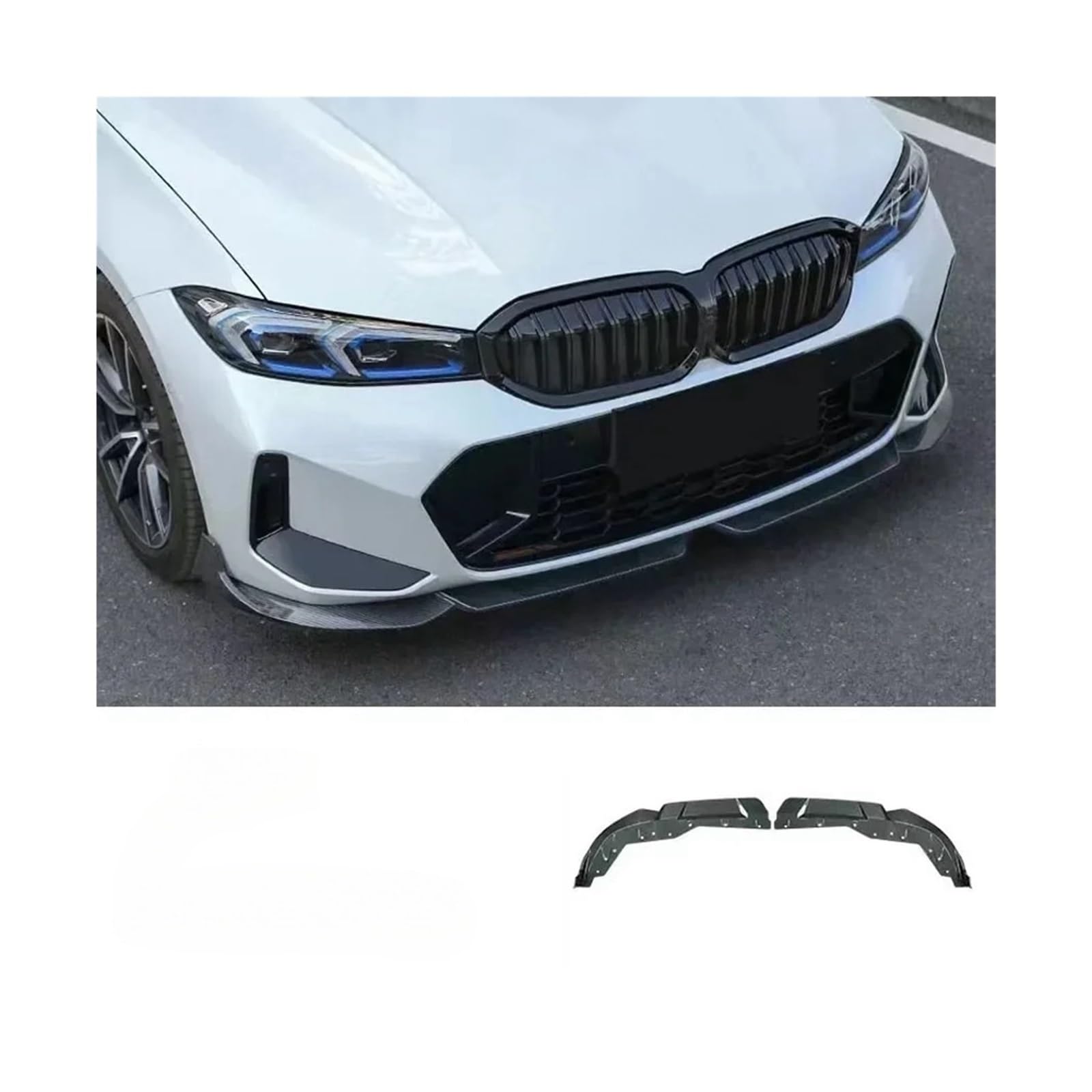 2 Teile/satz Front Stoßstange Splitter Lip Spoiler Diffusor Schutz Körper Kit Abdeckung Kompatibel for BMW 3 Serie G20 G28 Lci 2023 + Glanz Schwarz(Carbon Look) von XXDRKEGS