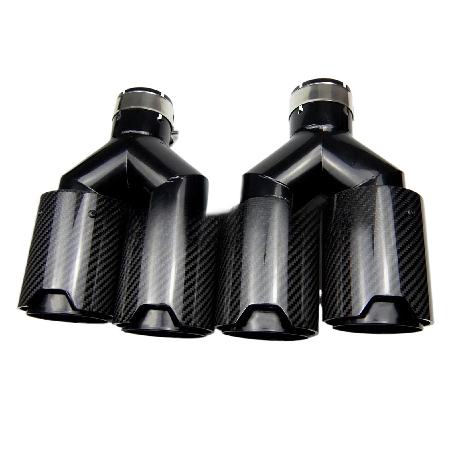 Kipalm Y-Stil Doppel-Auspuffblenden aus schwarz beschichtetem Edelstahl und Kohlefaser, Endrohre, Schalldämpferblenden, kompatibel mit BMW(Left Inlet 60-93mm) von XXDRKEGS