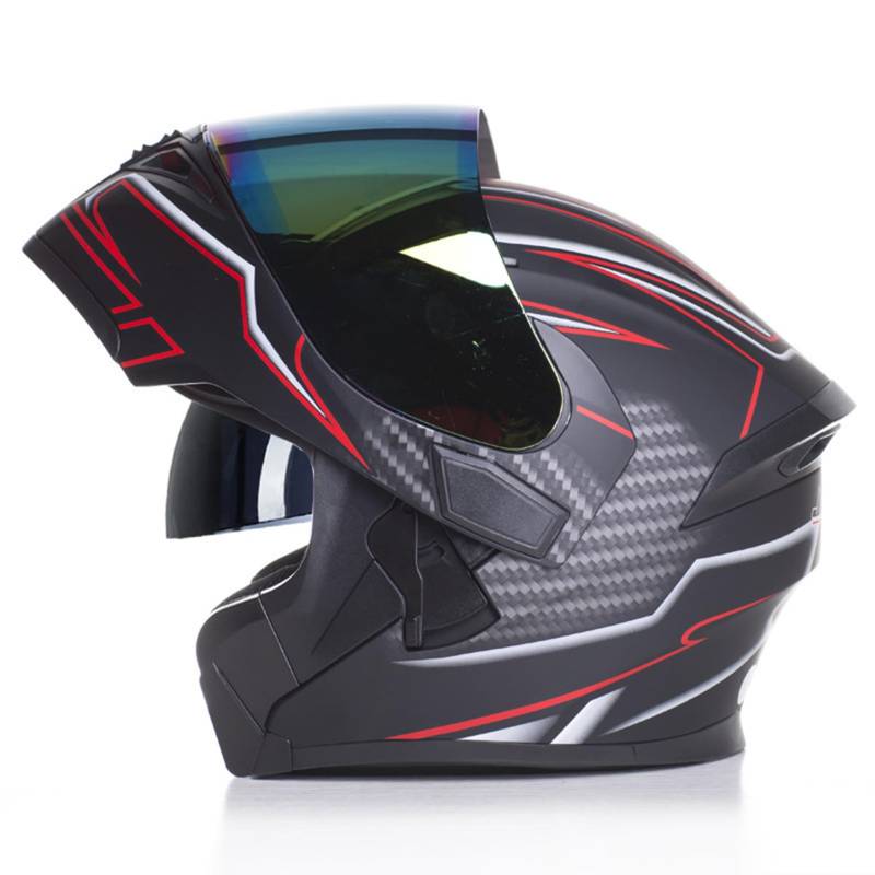 Hochklappen Motorrad-Helm Damen Männer Modulare Vollgesichtshelme HD-Objektiv PC-Doppelspiegel, DOT/ECE-geprüft, Crash Street Helme Vent Design, herausnehmbares Innenfutter,E-L(59~60cm) von XYLGJYT