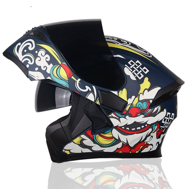 Hochklappen Motorrad-Helm Damen Männer Modulare Vollgesichtshelme HD-Objektiv PC-Doppelspiegel, DOT/ECE-geprüft, Crash Street Helme Vent Design, herausnehmbares Innenfutter,H-M(57~58cm) von XYLGJYT