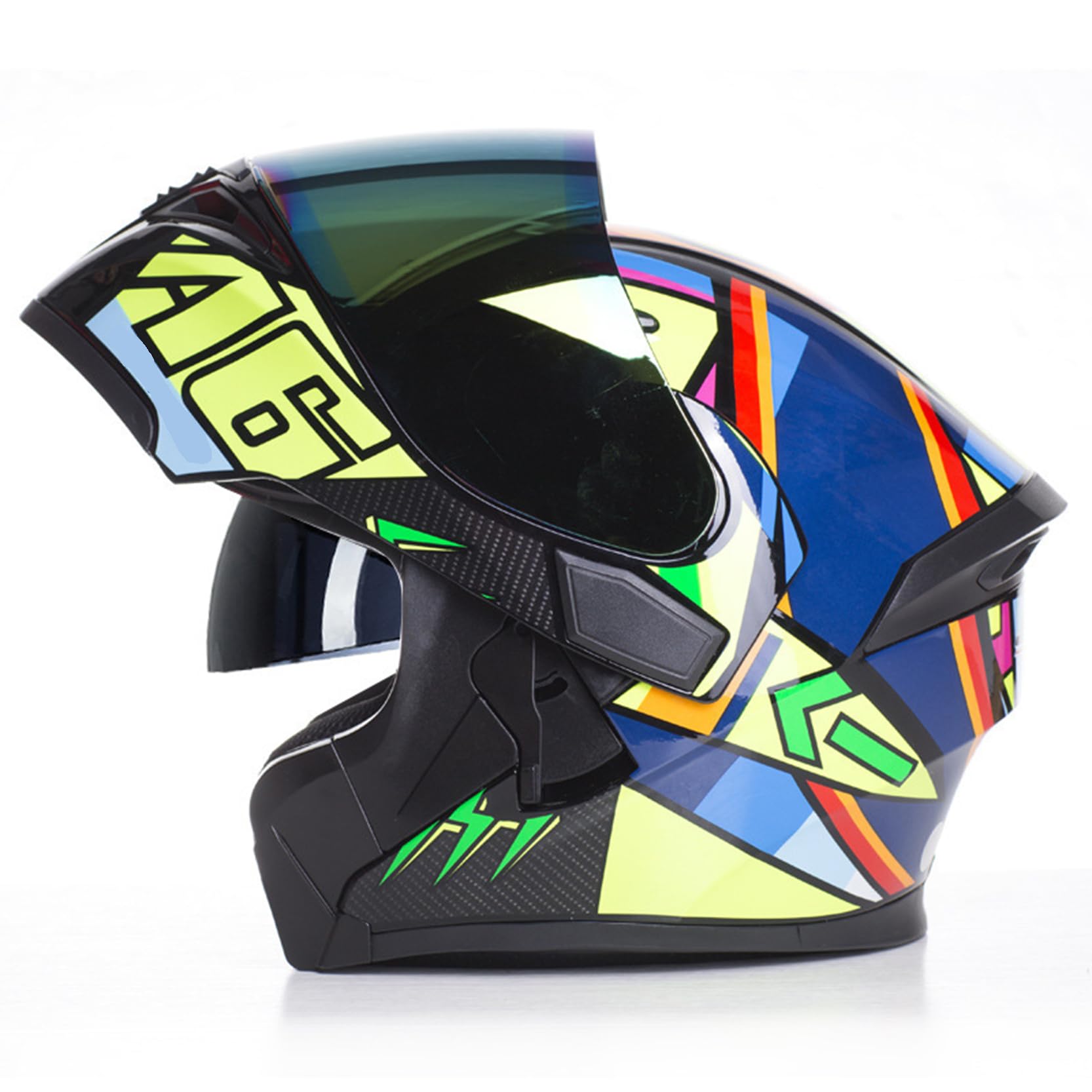 Hochklappen Motorrad-Helm Damen Männer Modulare Vollgesichtshelme HD-Objektiv PC-Doppelspiegel, DOT/ECE-geprüft, Crash Street Helme Vent Design, herausnehmbares Innenfutter,I-L(59~60cm) von XYLGJYT