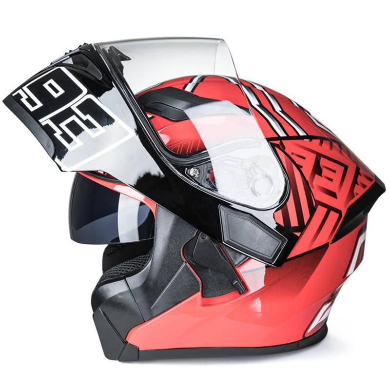 Hochklappen Motorrad-Helm Damen Männer Modulare Vollgesichtshelme HD-Objektiv PC-Doppelspiegel, DOT/ECE-geprüft, Crash Street Helme Vent Design, herausnehmbares Innenfutter,L-L(59~60cm) von XYLGJYT