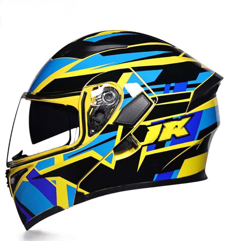 Hochklappen Motorrad-Helm Damen Männer Modulare Vollgesichtshelme HD-Objektiv PC-Doppelspiegel, DOT/ECE-geprüft, Crash Street Helme Vent Design, herausnehmbares Innenfutter,O-XXL(63~64cm) von XYLGJYT