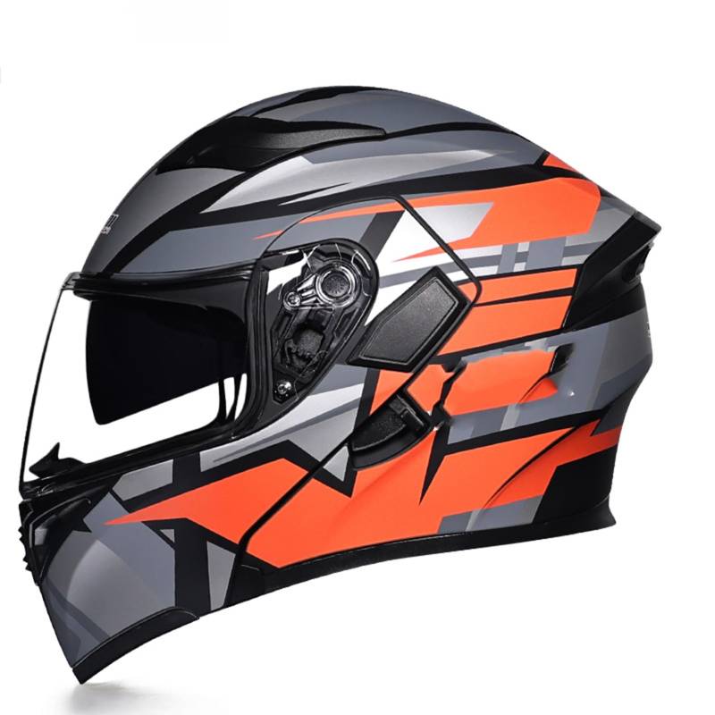 Hochklappen Motorrad-Helm Damen Männer Modulare Vollgesichtshelme HD-Objektiv PC-Doppelspiegel, DOT/ECE-geprüft, Crash Street Helme Vent Design, herausnehmbares Innenfutter,P-L(59~60cm) von XYLGJYT