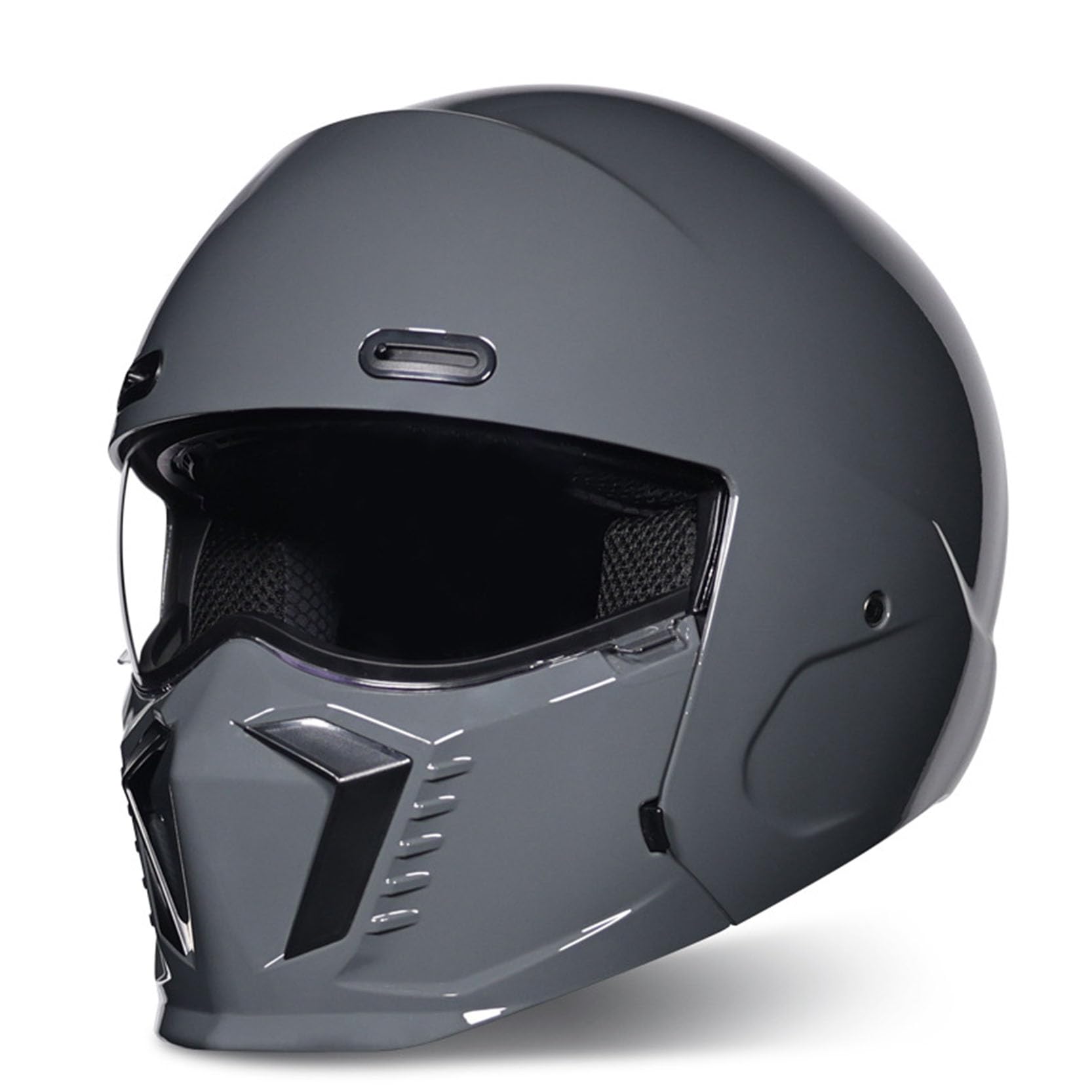 Jahrgang Vollvisierhelm Schwarz Abnehmbarer Mundschutz,Modularer Flip Up Motorradhelm,Dual Form,Vollhelm und 3/4 Helm,für Männer Frauen,ECE/DOT zugelassen,Grey-M(55~56cm) von XYLGJYT