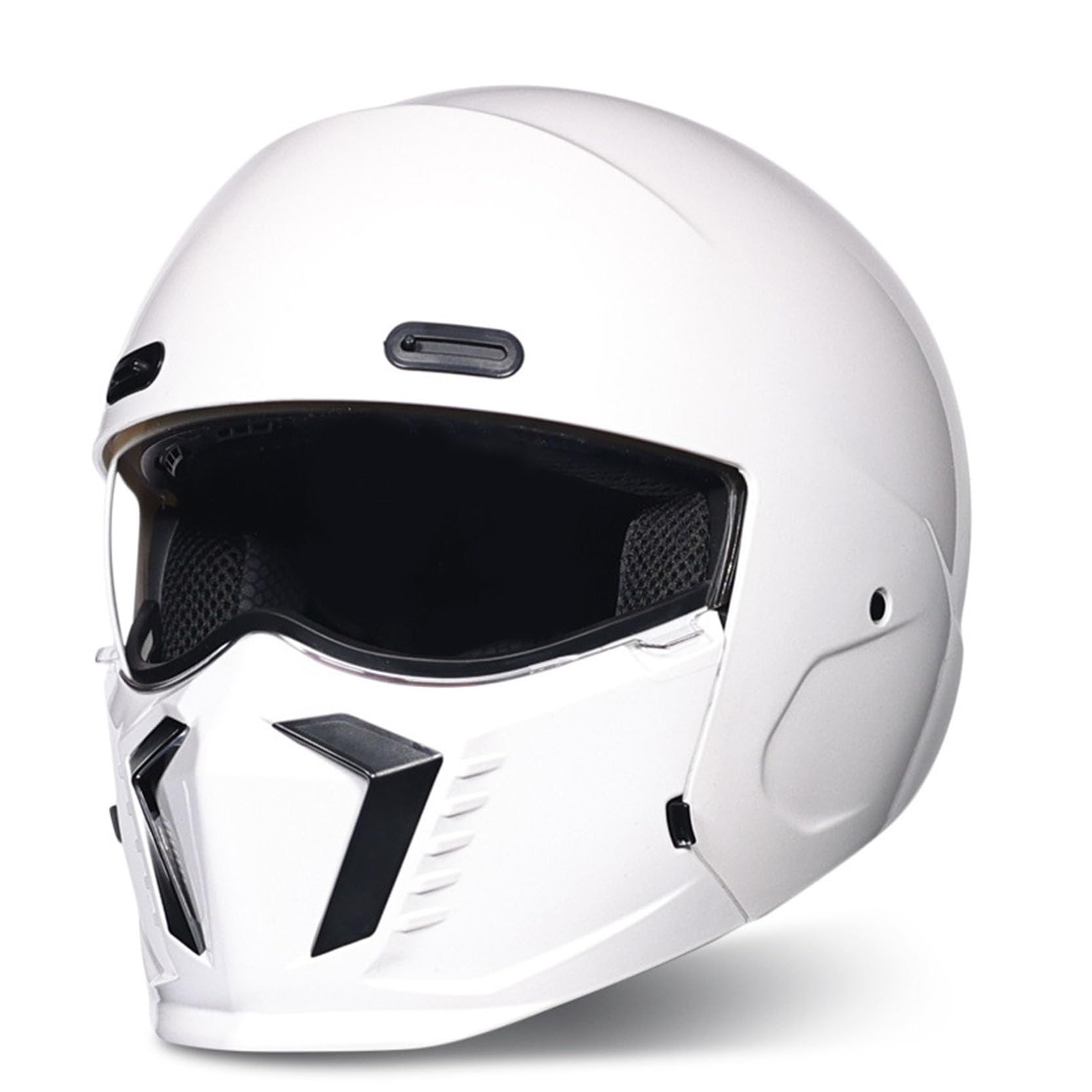 Jahrgang Vollvisierhelm Schwarz Abnehmbarer Mundschutz,Modularer Flip Up Motorradhelm,Dual Form,Vollhelm und 3/4 Helm,für Männer Frauen,ECE/DOT zugelassen,White-L(57~58cm) von XYLGJYT