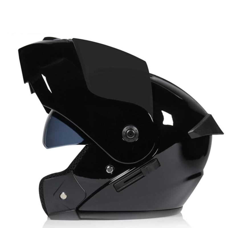 Vollgesichts-Motorrad-Helm Modularer integrierter Motorradhelm mit doppeltem Visier für Erwachsene, Männer und Frauen, bequemes, atmungsaktives Futter, DOT/ECE-geprüft,Black A-L(58~59cm) von XYLGJYT