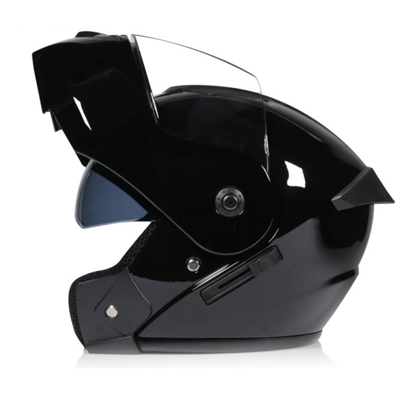 Vollgesichts-Motorrad-Helm Modularer integrierter Motorradhelm mit doppeltem Visier für Erwachsene, Männer und Frauen, bequemes, atmungsaktives Futter, DOT/ECE-geprüft,Black B-L(58~59cm) von XYLGJYT