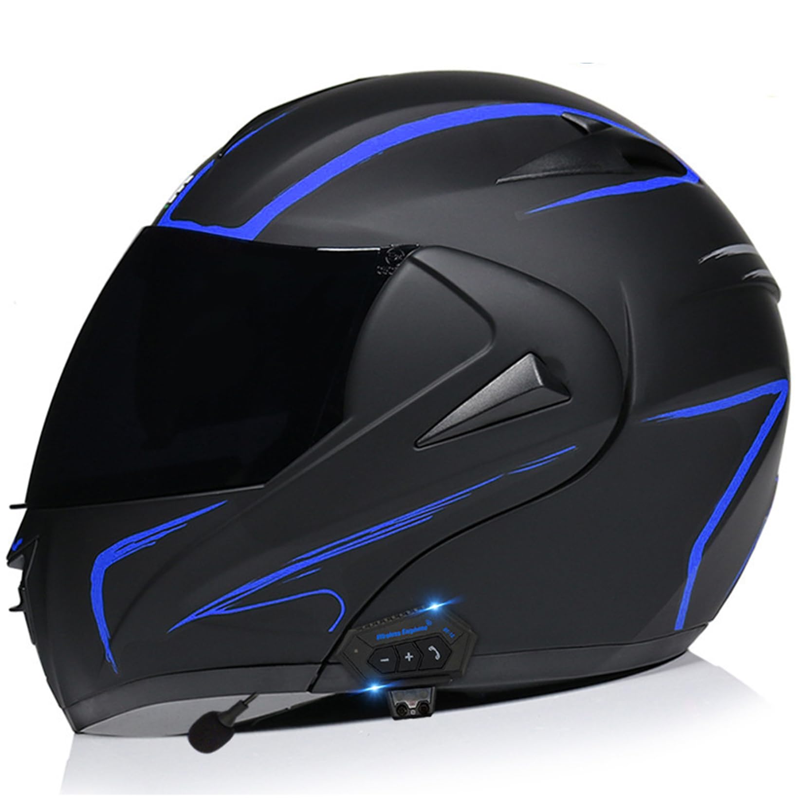 XYLGJYT Bluetooth-Modular-Motorradhelm, DOT/ECE-geprüft, 5 Linsenarten zur Auswahl, integrierter Integralhelm mit Doppelvisier, Klapphelm für Erwachsene, Männer und Frauen,B-L(58~59cm) von XYLGJYT