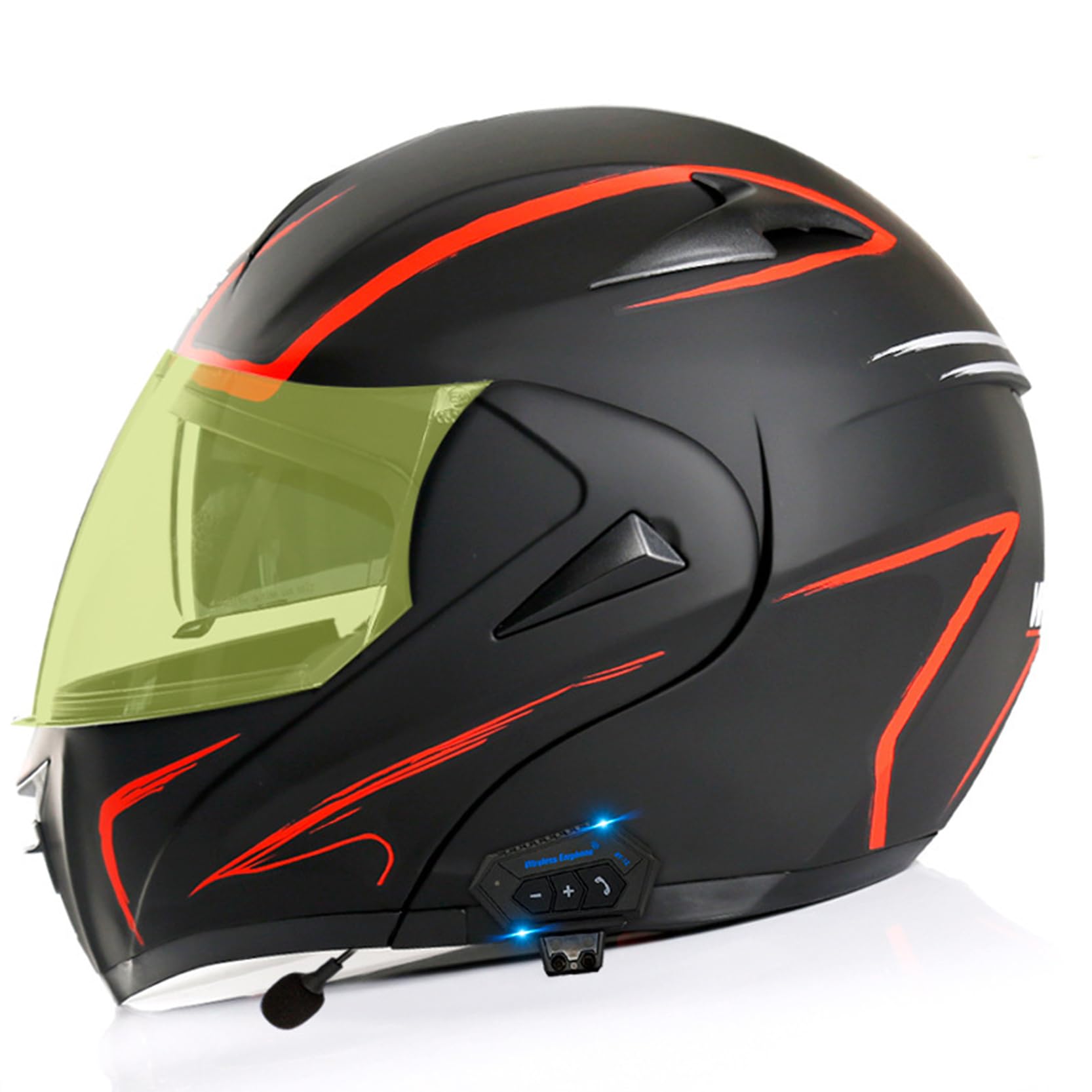 XYLGJYT Bluetooth-Modular-Motorradhelm, DOT/ECE-geprüft, 5 Linsenarten zur Auswahl, integrierter Integralhelm mit Doppelvisier, Klapphelm für Erwachsene, Männer und Frauen,N-S(54~55cm) von XYLGJYT