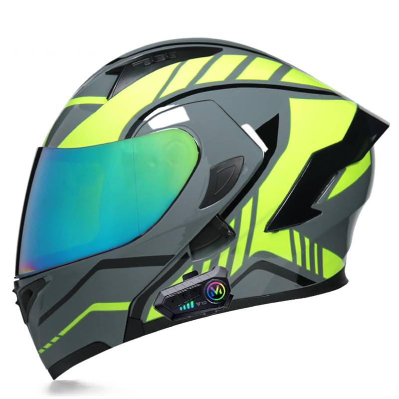 XYLGJYT Motorradhelm Bluetooth Modular Helme Integrierte Full Face Flip Up Motorradhelm, DOT/ECE genehmigt, Belüftung, Doppelvisier, warm, für Vier Jahreszeiten Männer und Frauen,C-L(56~57cm) von XYLGJYT