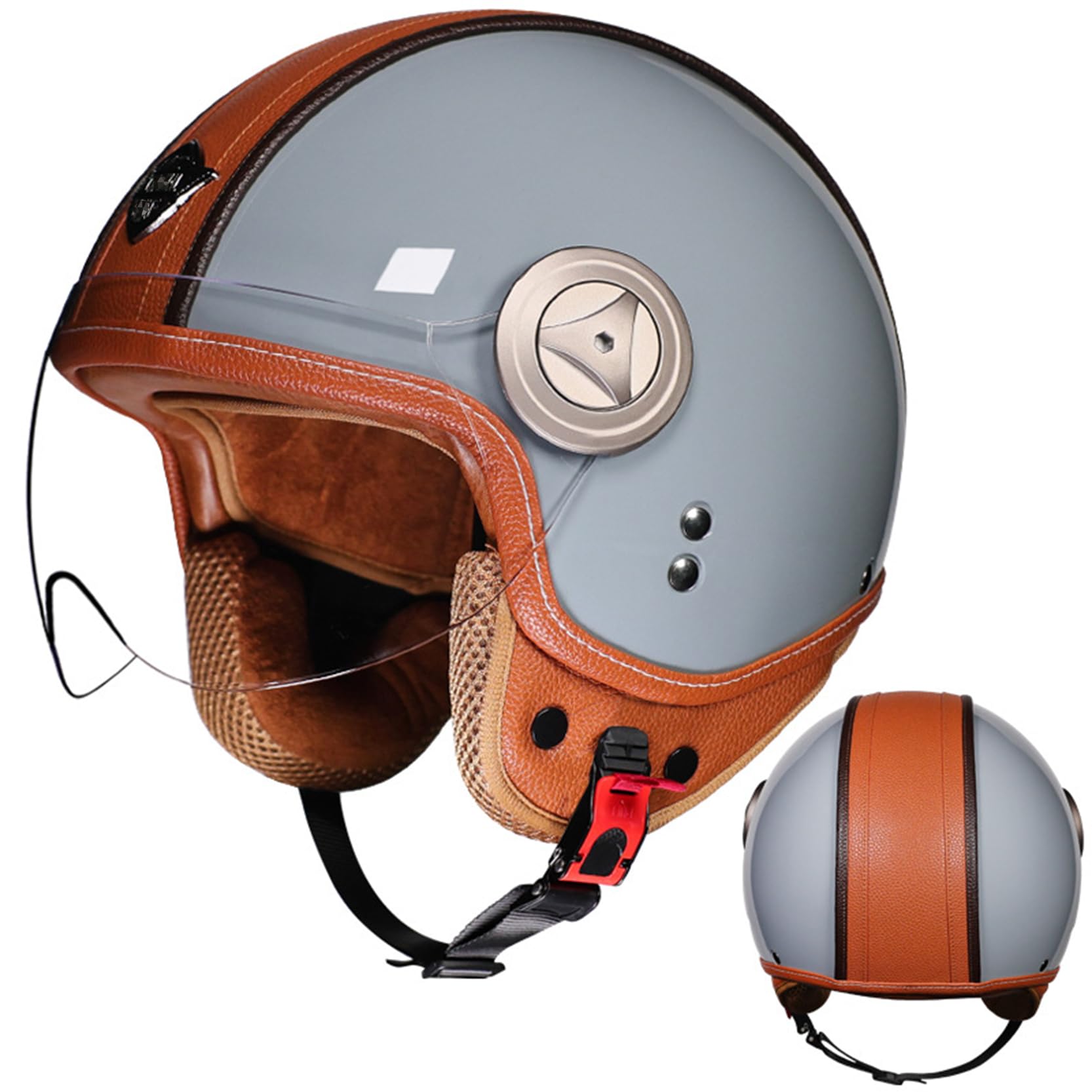 XYLGJYT Offener Motorradhelm für Männer Frauen,Retro Motorrad Jet Halbhelme mit herausnehmbarem Innenfutter,Goldenes Fleece mit,Atmungsaktives,mit HD Gläsern DOT genehmigt,Grey-XXL(61~62cm) von XYLGJYT