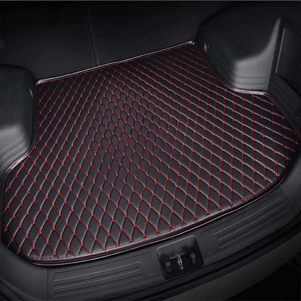 Auto Leder Kofferraummatte für Citroen C2 2003-2009, rutschfest Kratzfestem Kofferraumwanne Kofferraum Schutzmatten Cargo Teppich ZubehöR,A-Black Red-Flat Surface von XYPDMGRE