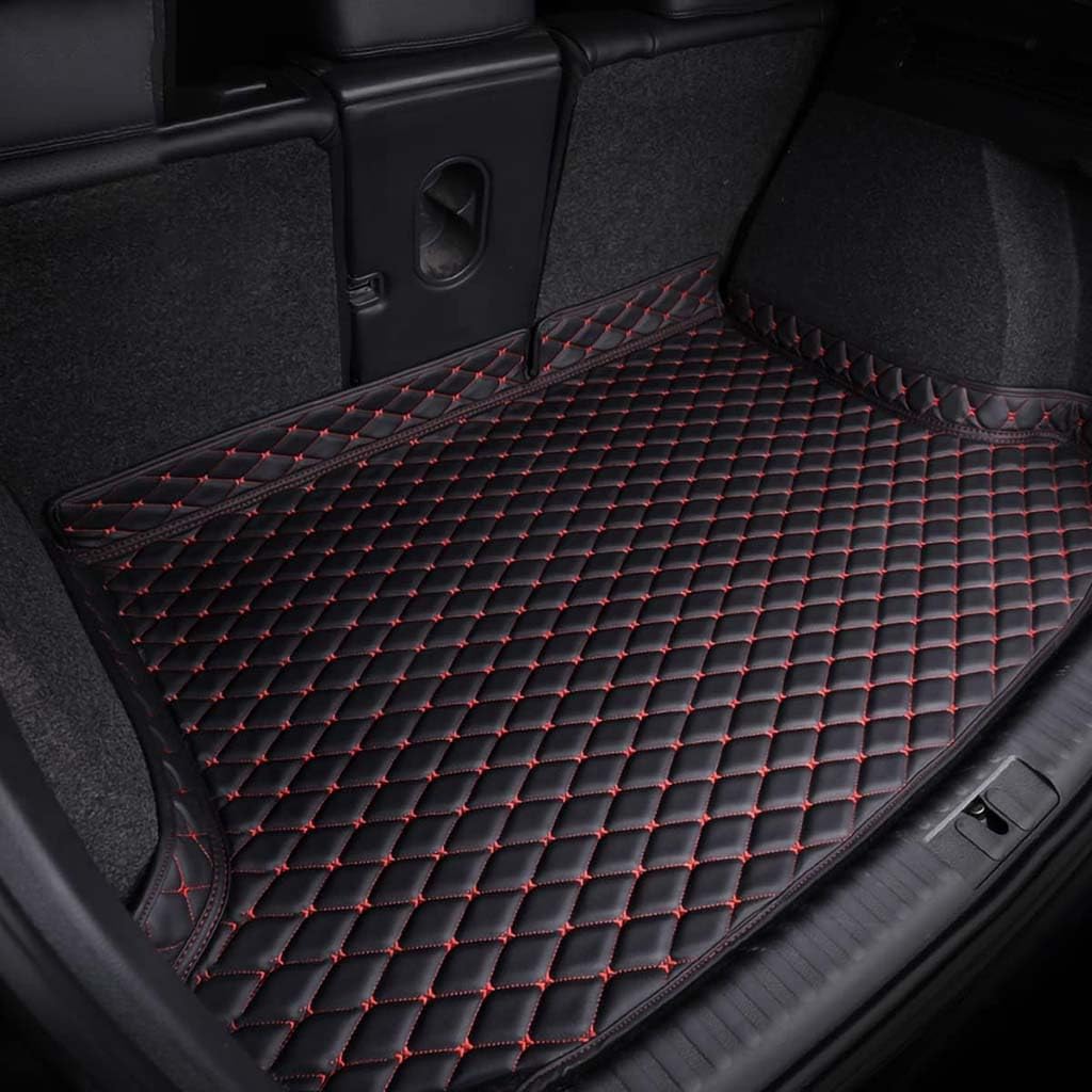 Auto Leder Kofferraummatte für Citroen C3 2002-2009, rutschfest Kratzfestem Kofferraumwanne Kofferraum Schutzmatten Cargo Teppich ZubehöR,A-Black Red-with Raised Edge von XYPDMGRE