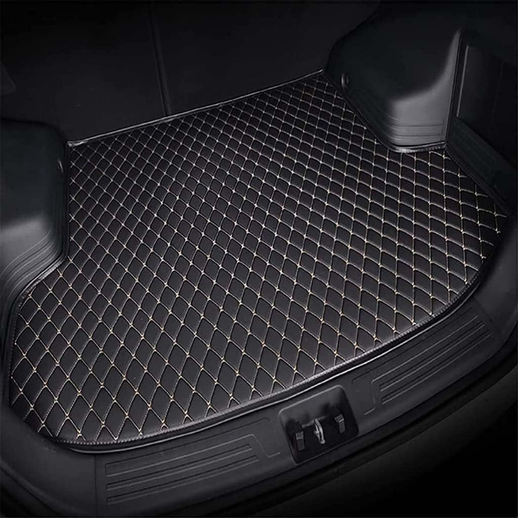 Auto Leder Kofferraummatte für Citroen Elysee 2008-2013, rutschfest Kratzfestem Kofferraumwanne Kofferraum Schutzmatten Cargo Teppich ZubehöR,A-Black Beige-Flat Surface von XYPDMGRE